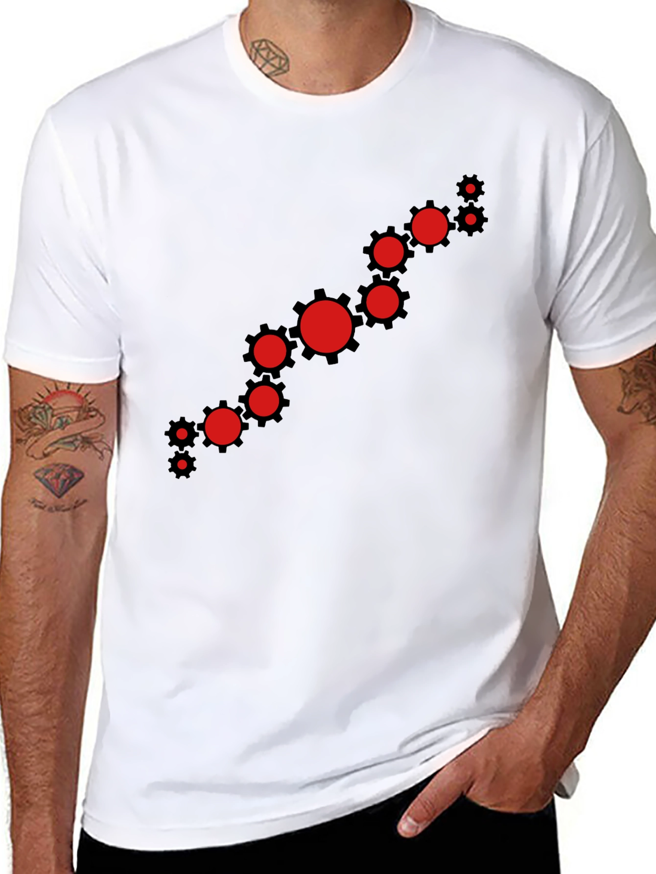 Modern Gear Graphic Tee - Black Cotton Casual Shirt