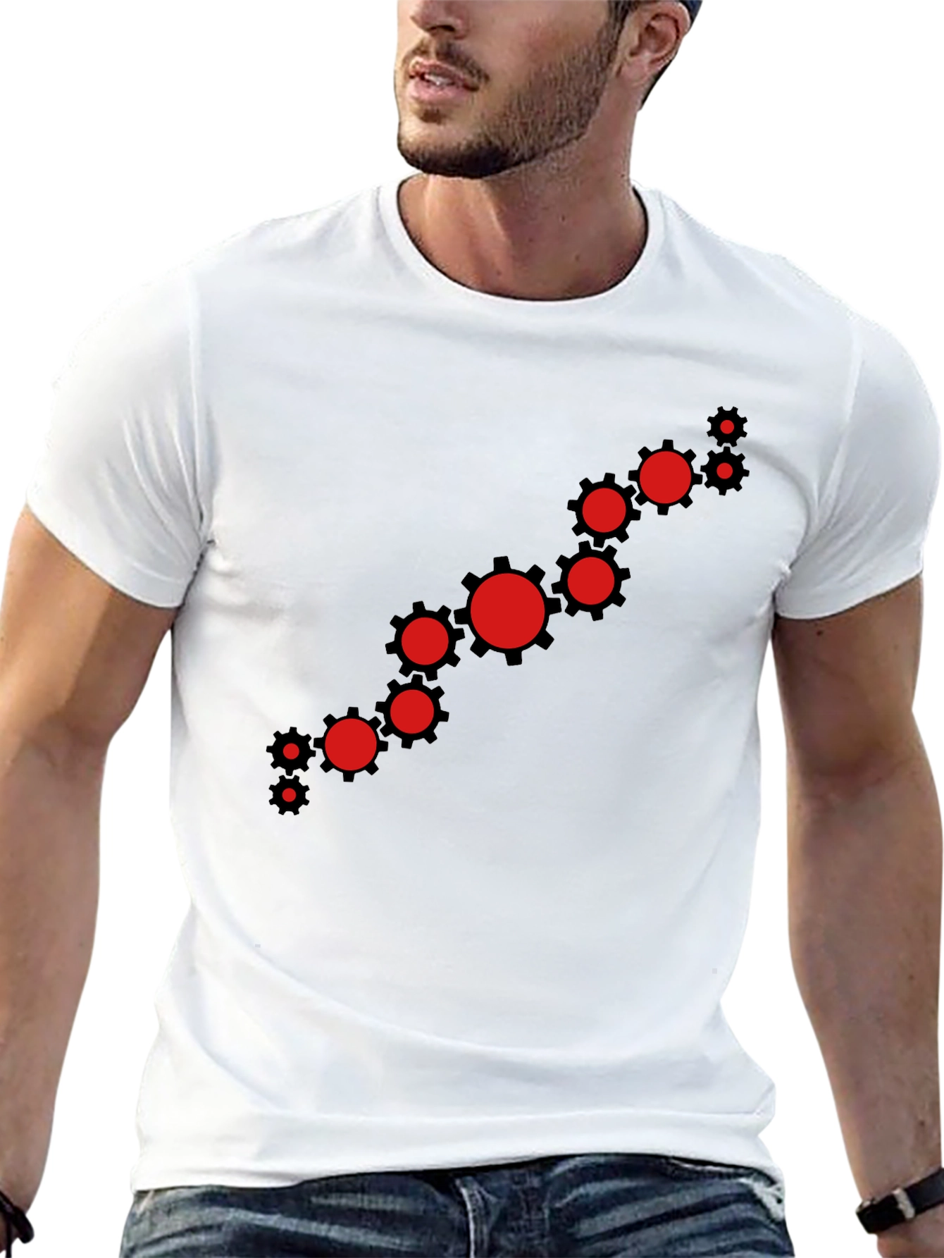 Modern Gear Graphic Tee - Black Cotton Casual Shirt