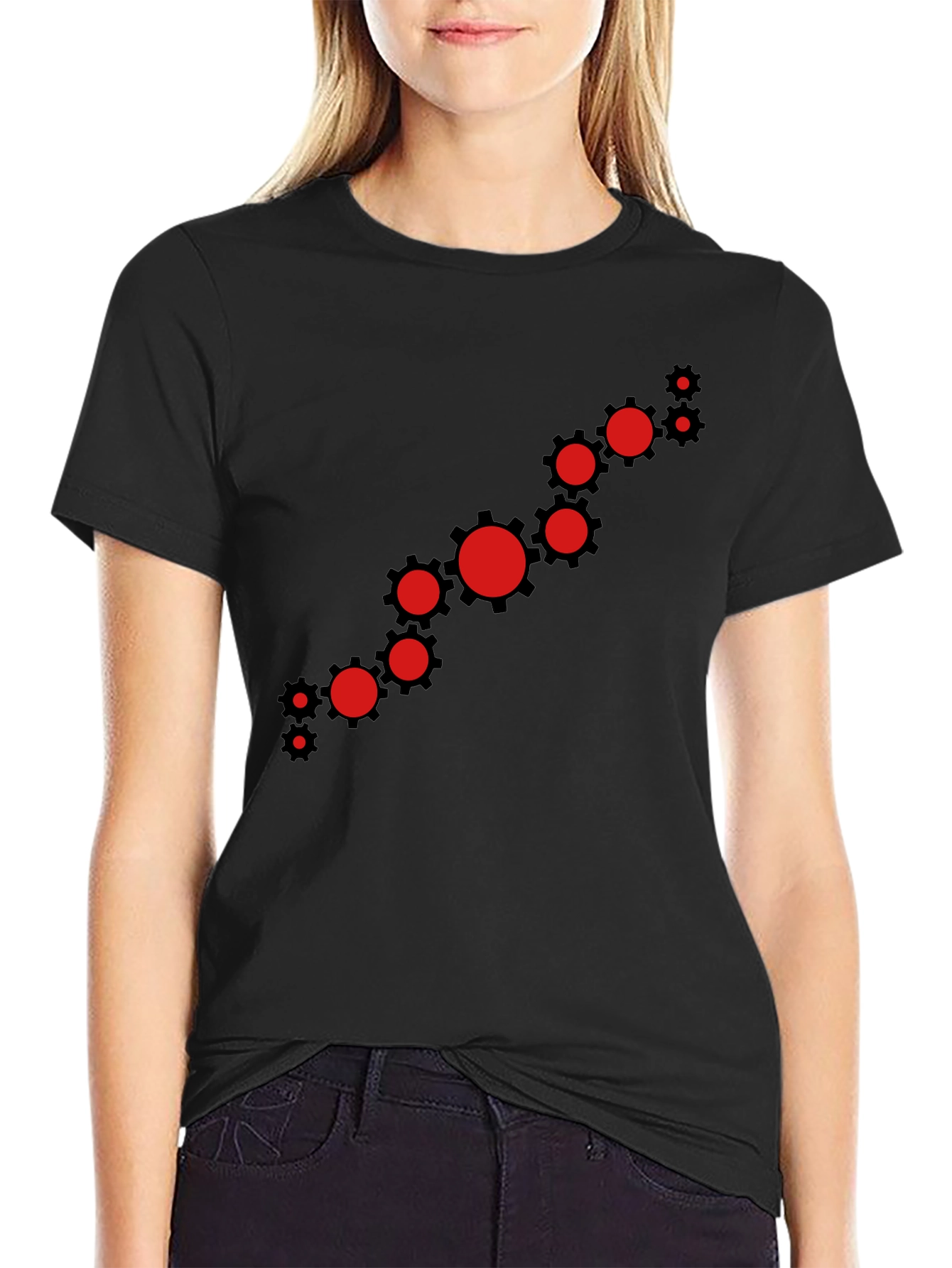 Modern Gear Graphic Tee - Black Cotton Casual Shirt