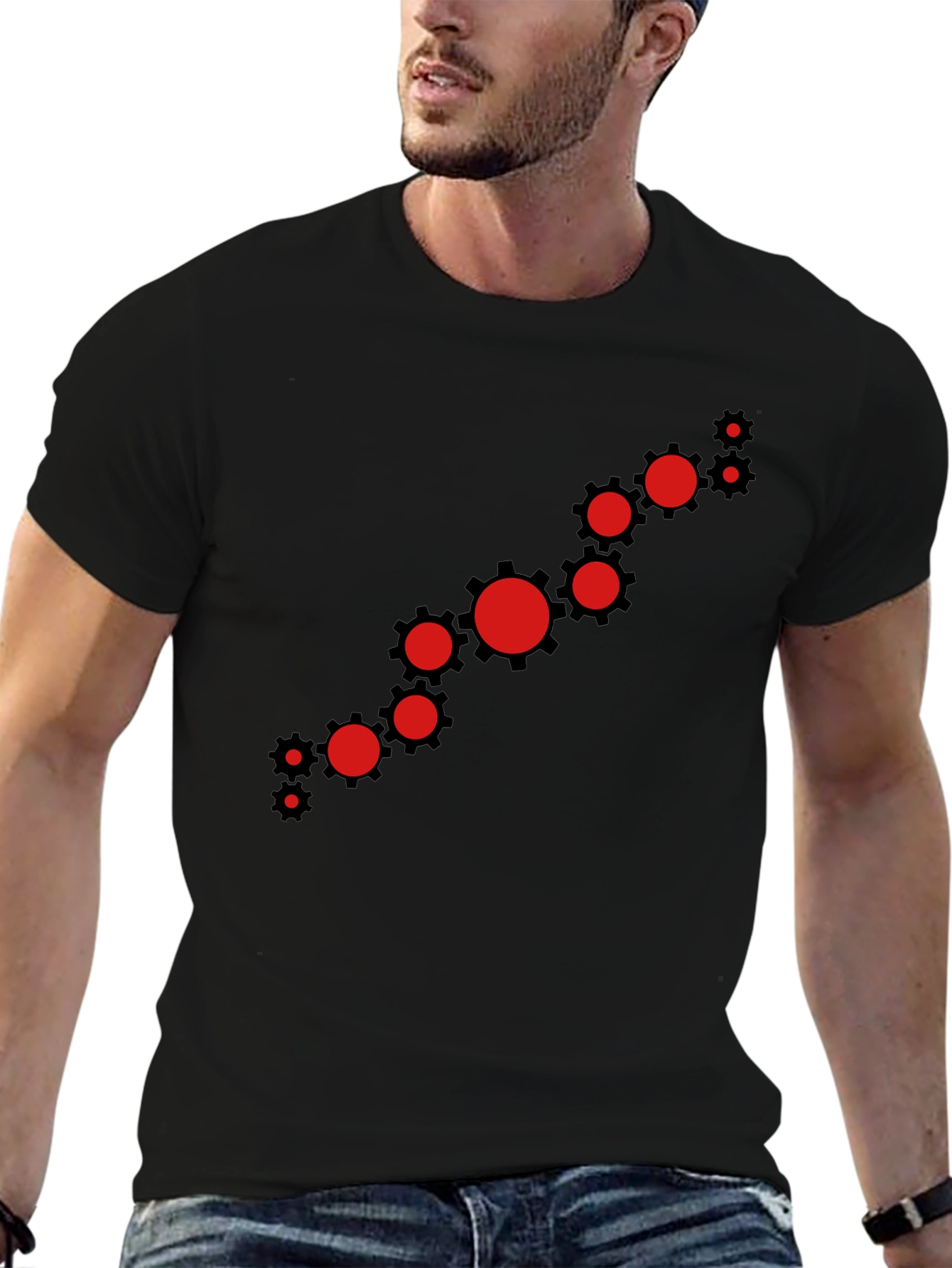 Modern Gear Graphic Tee - Black Cotton Casual Shirt