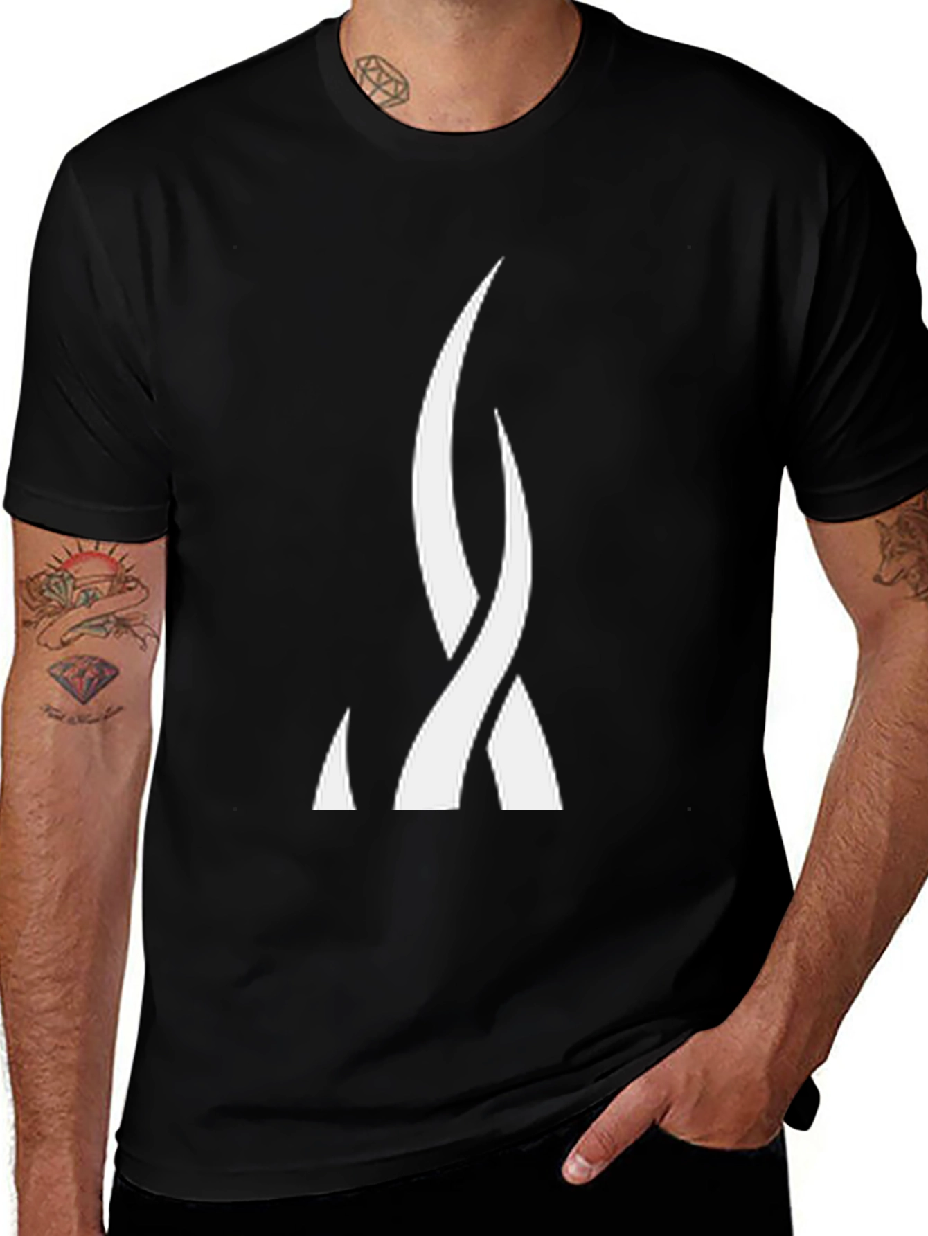 Abstract Flame Graphic Tee - Black Cotton Blend