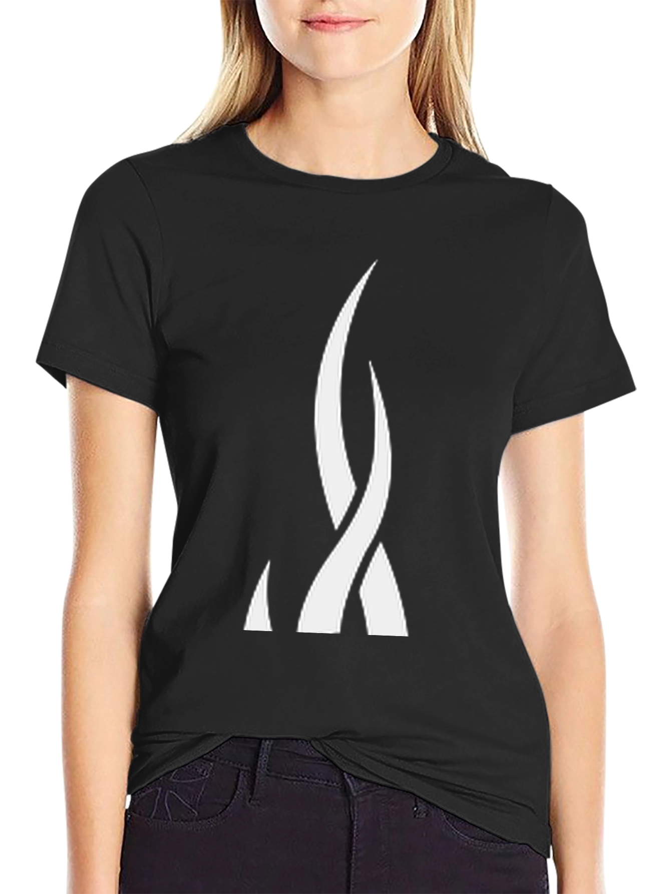 Abstract Flame Graphic Tee - Black Cotton Blend