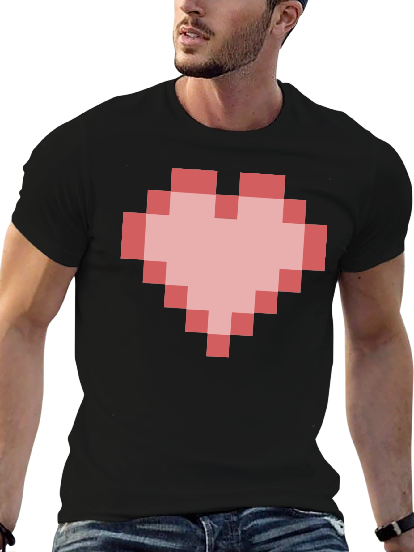 Pixel Heart Graphic Black T-Shirt - Gamer Style