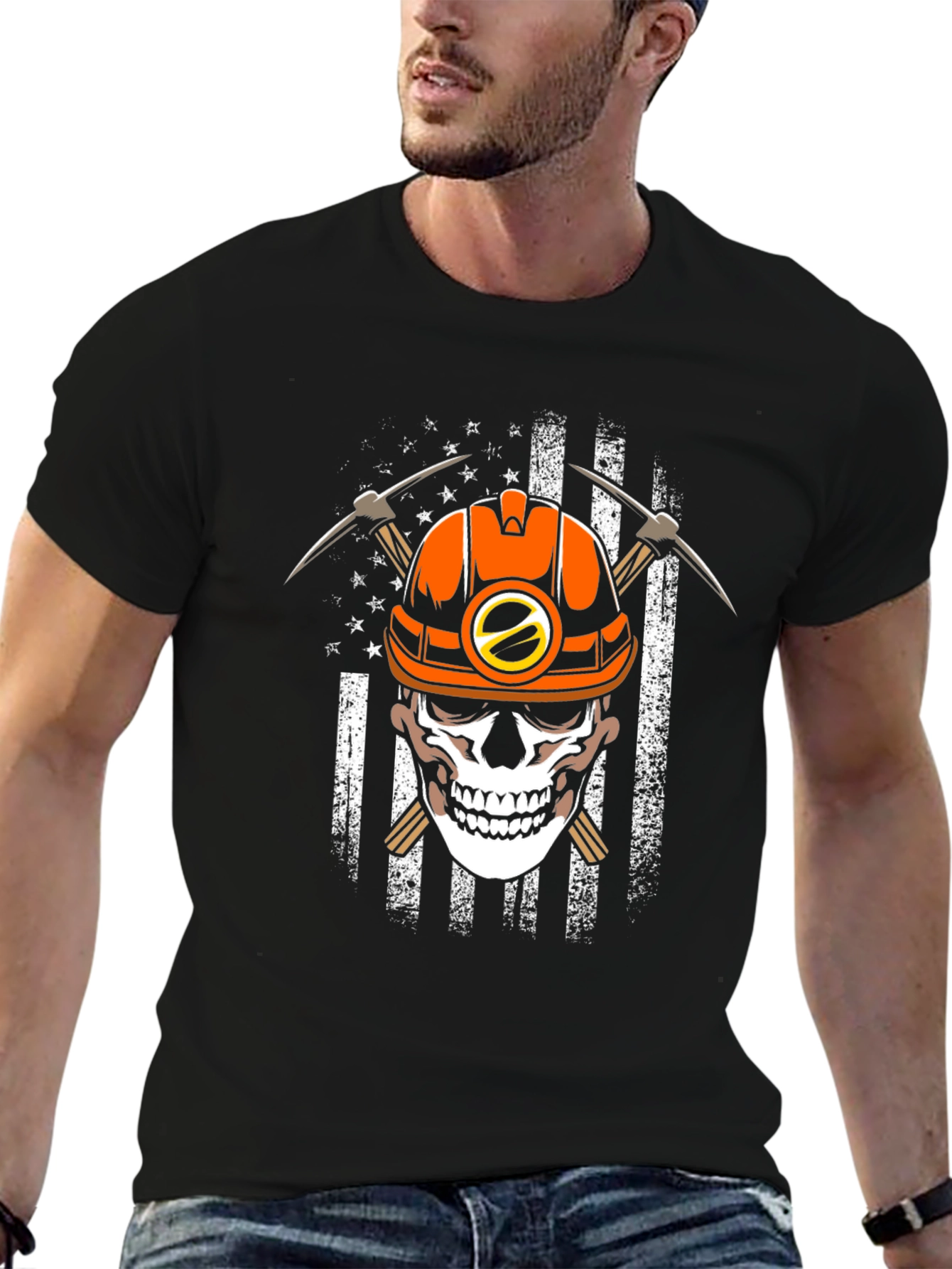 Skull Miner T-Shirt - USA Flag Graphic Tee