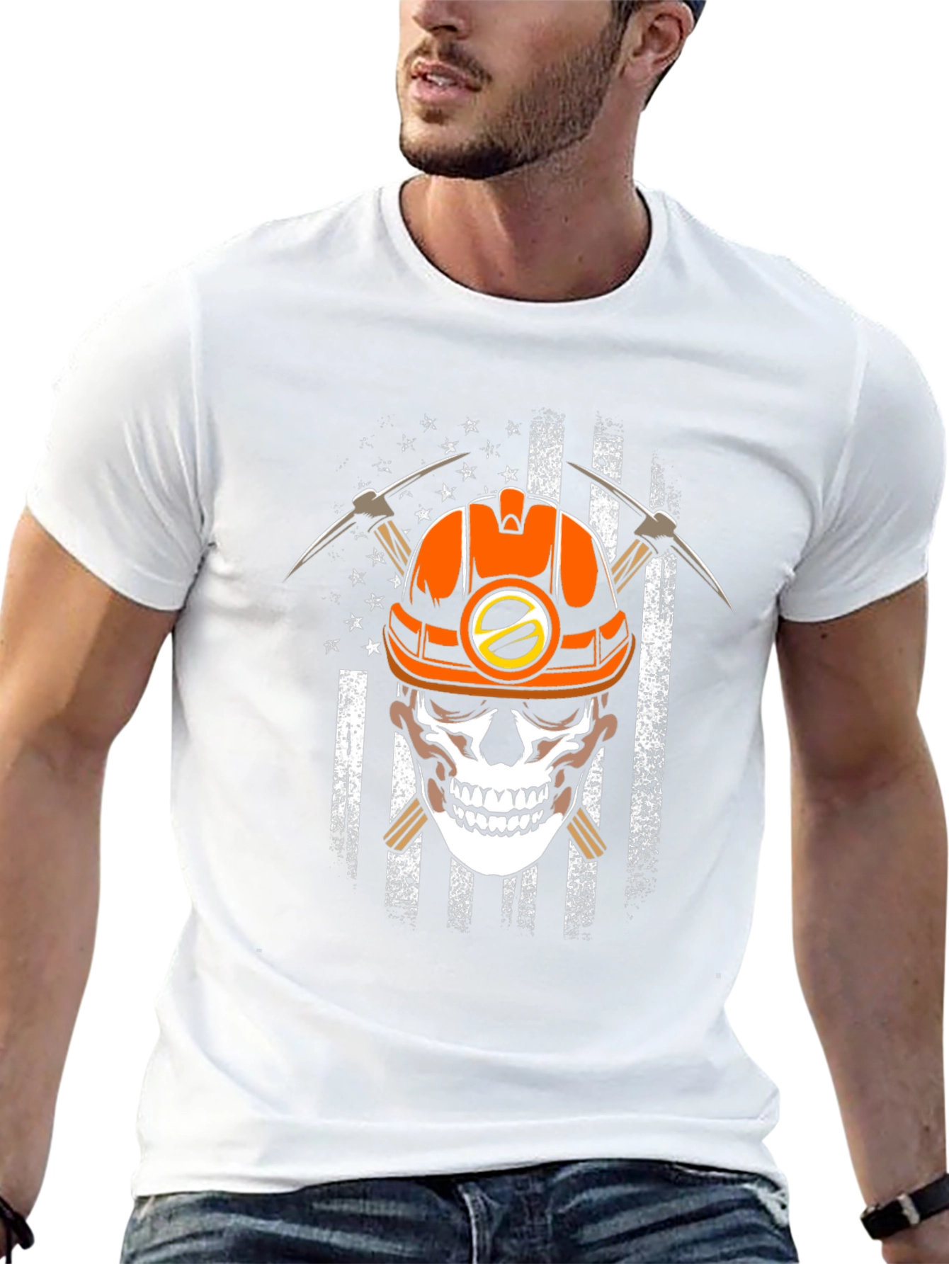 Skull Miner T-Shirt - USA Flag Graphic Tee