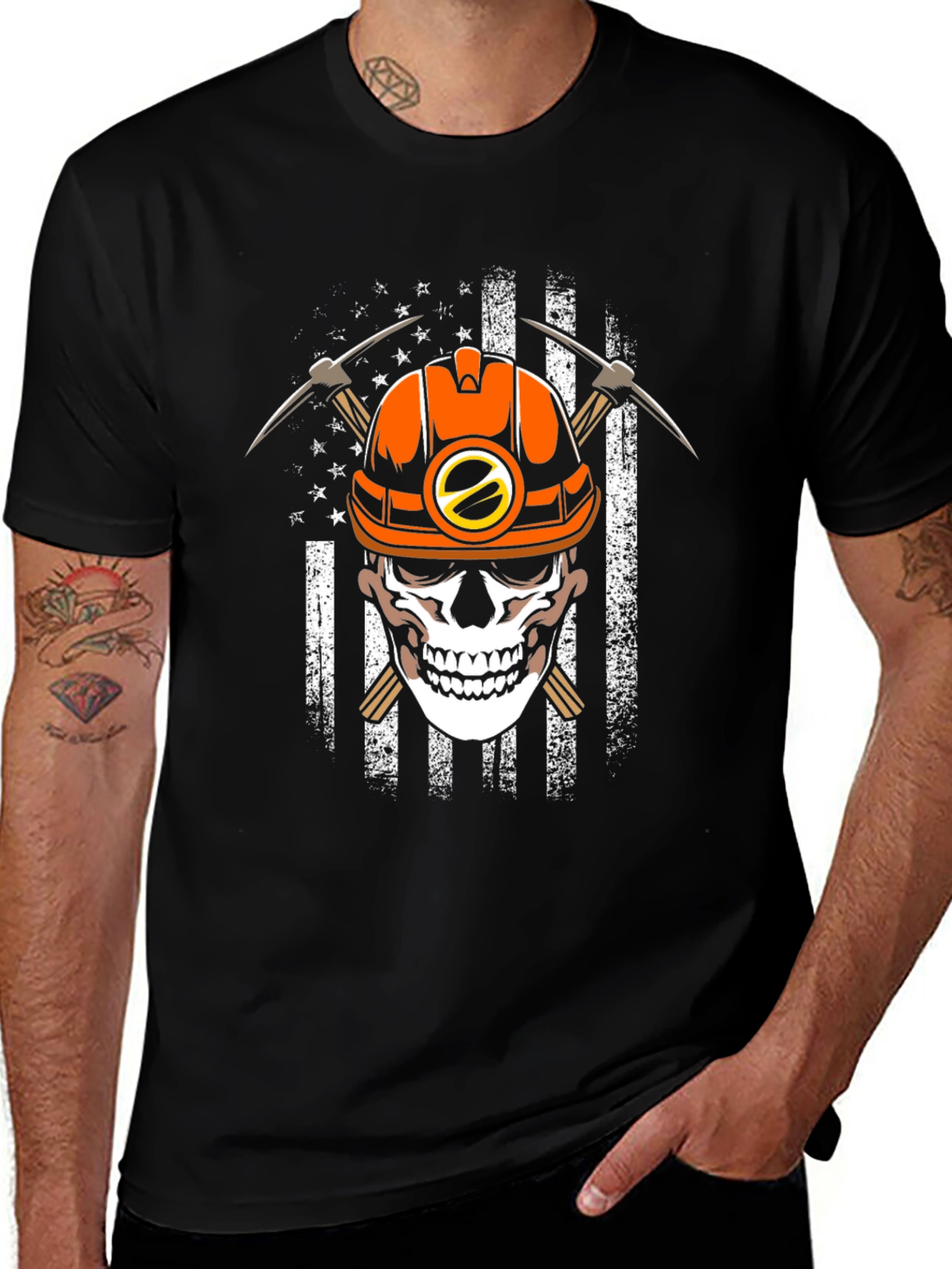 Skull Miner T-Shirt - USA Flag Graphic Tee