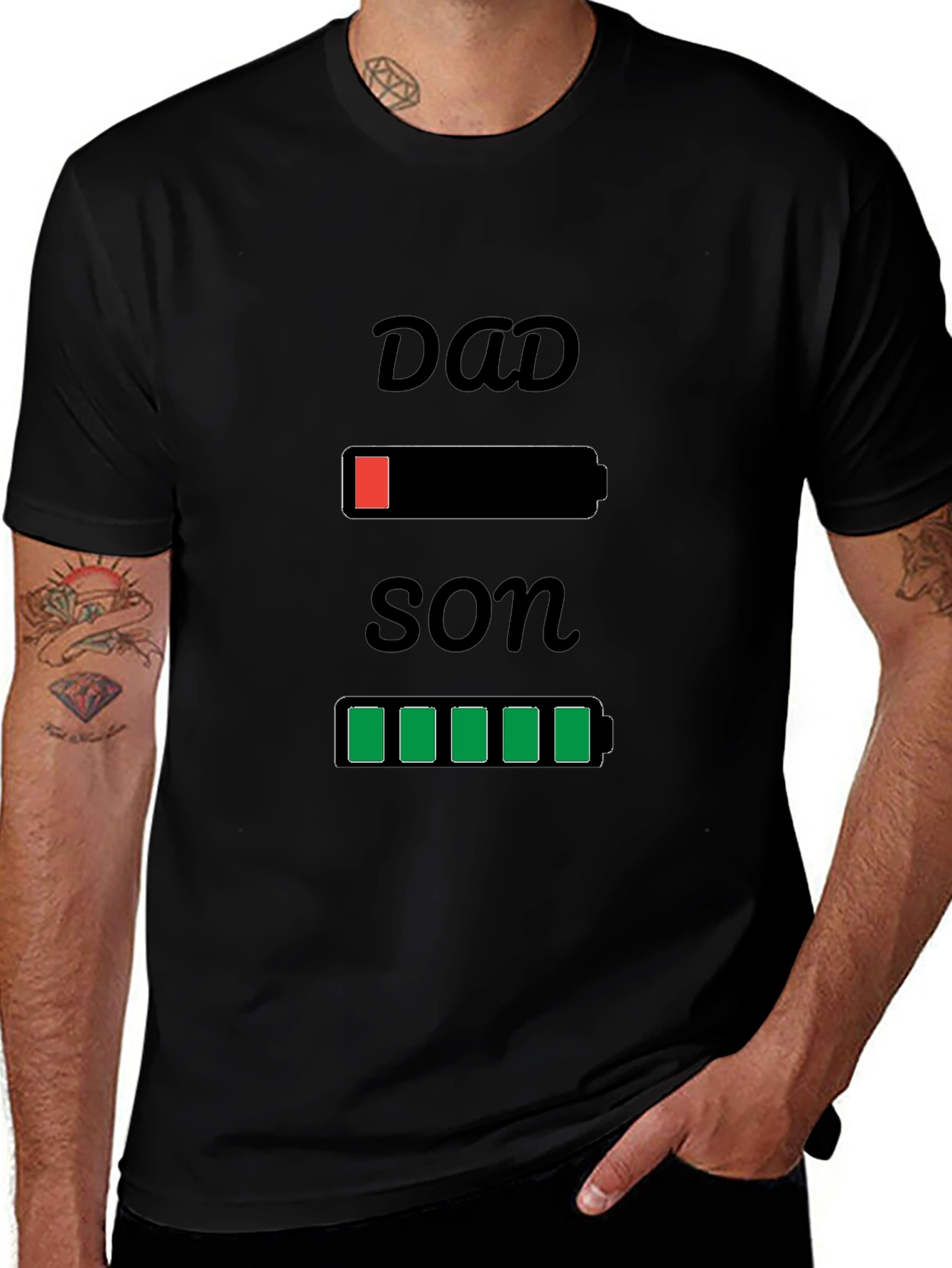 Dad Son Matching Battery T-Shirt - Funny Graphic Tee