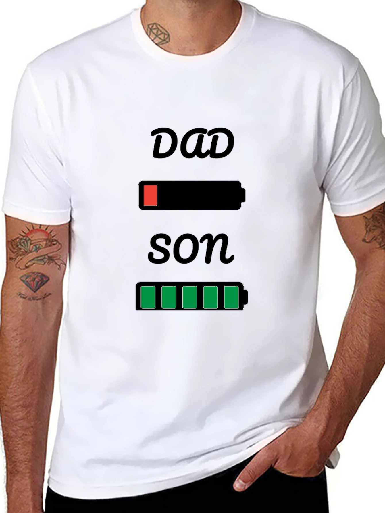 Dad Son Matching Battery T-Shirt - Funny Graphic Tee