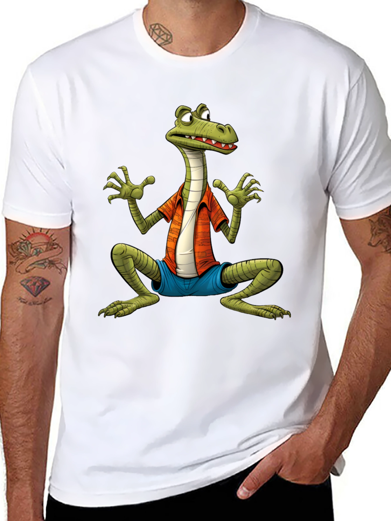 Cartoon Lizard Graphic Tee - Black