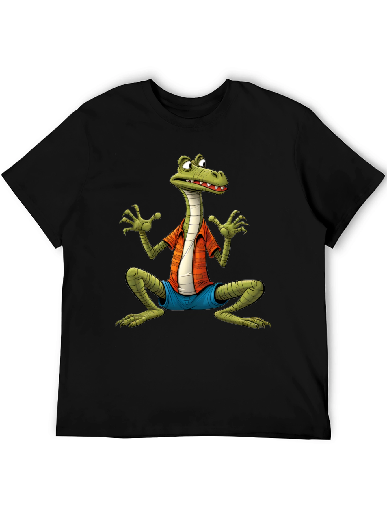 Cartoon Lizard Graphic Tee - Black