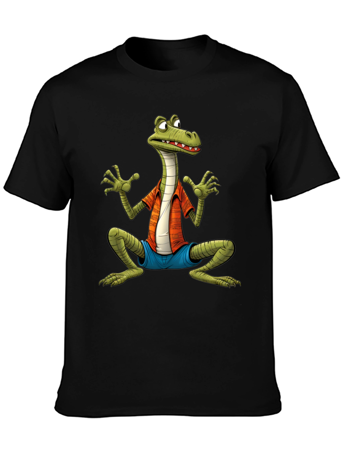 Cartoon Lizard Graphic Tee - Black