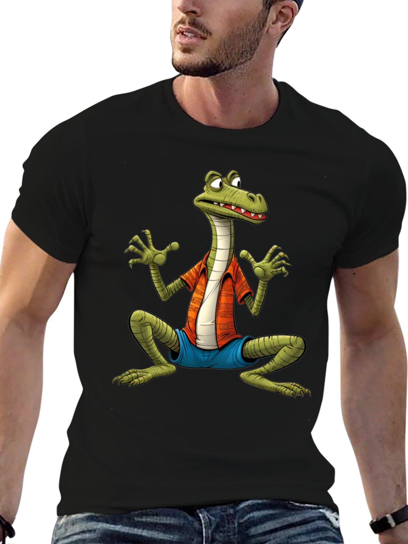 Cartoon Lizard Graphic Tee - Black
