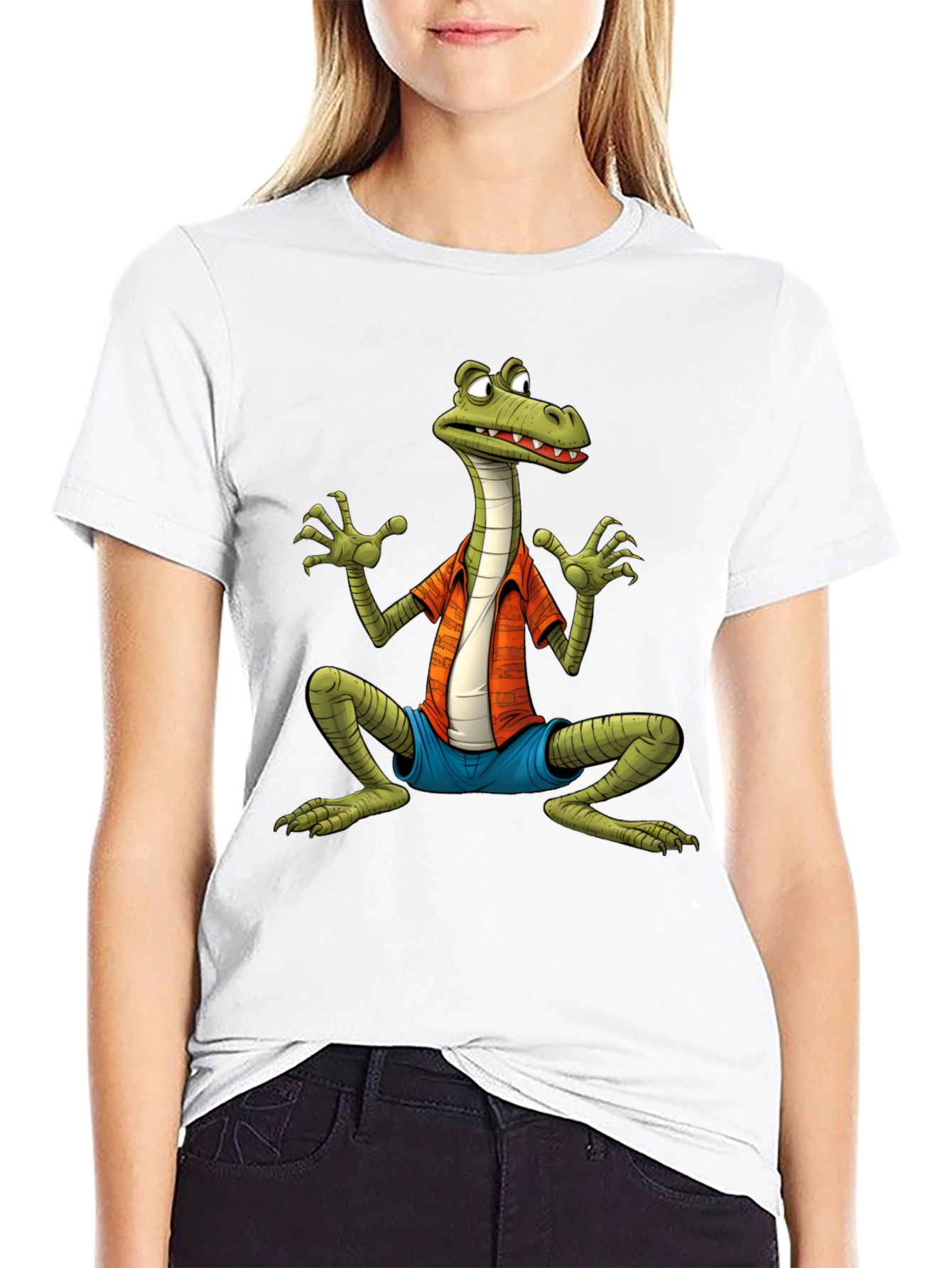 Cartoon Lizard Graphic Tee - Black