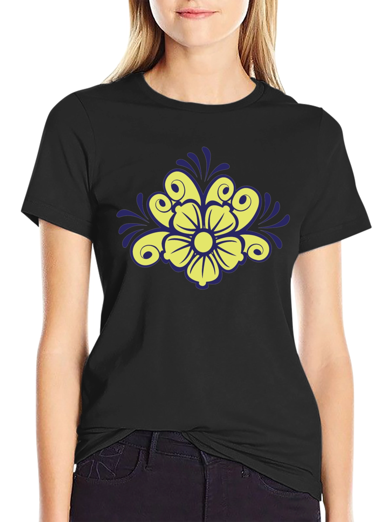 Floral Design Black T-Shirt