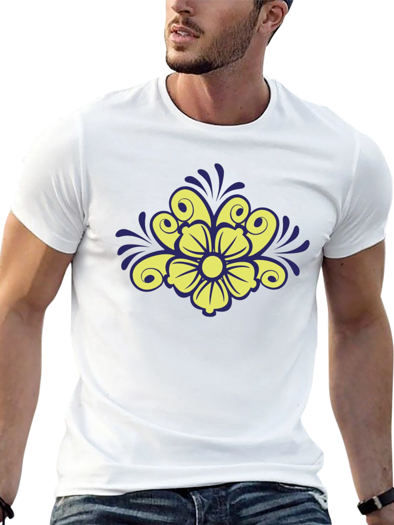 Floral Design Black T-Shirt