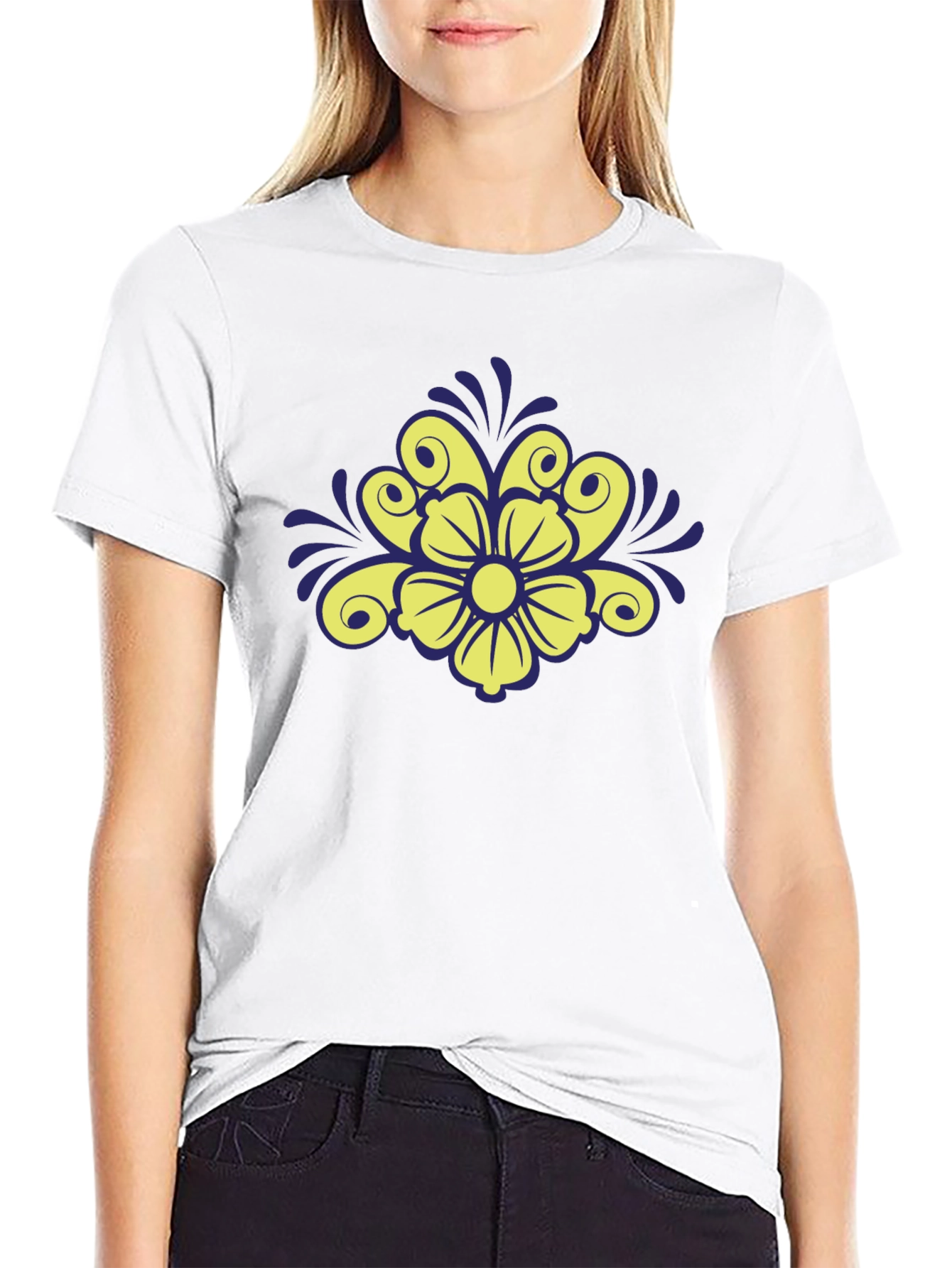Floral Design Black T-Shirt