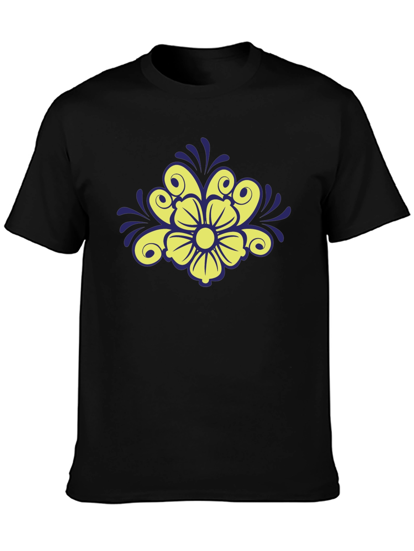 Floral Design Black T-Shirt