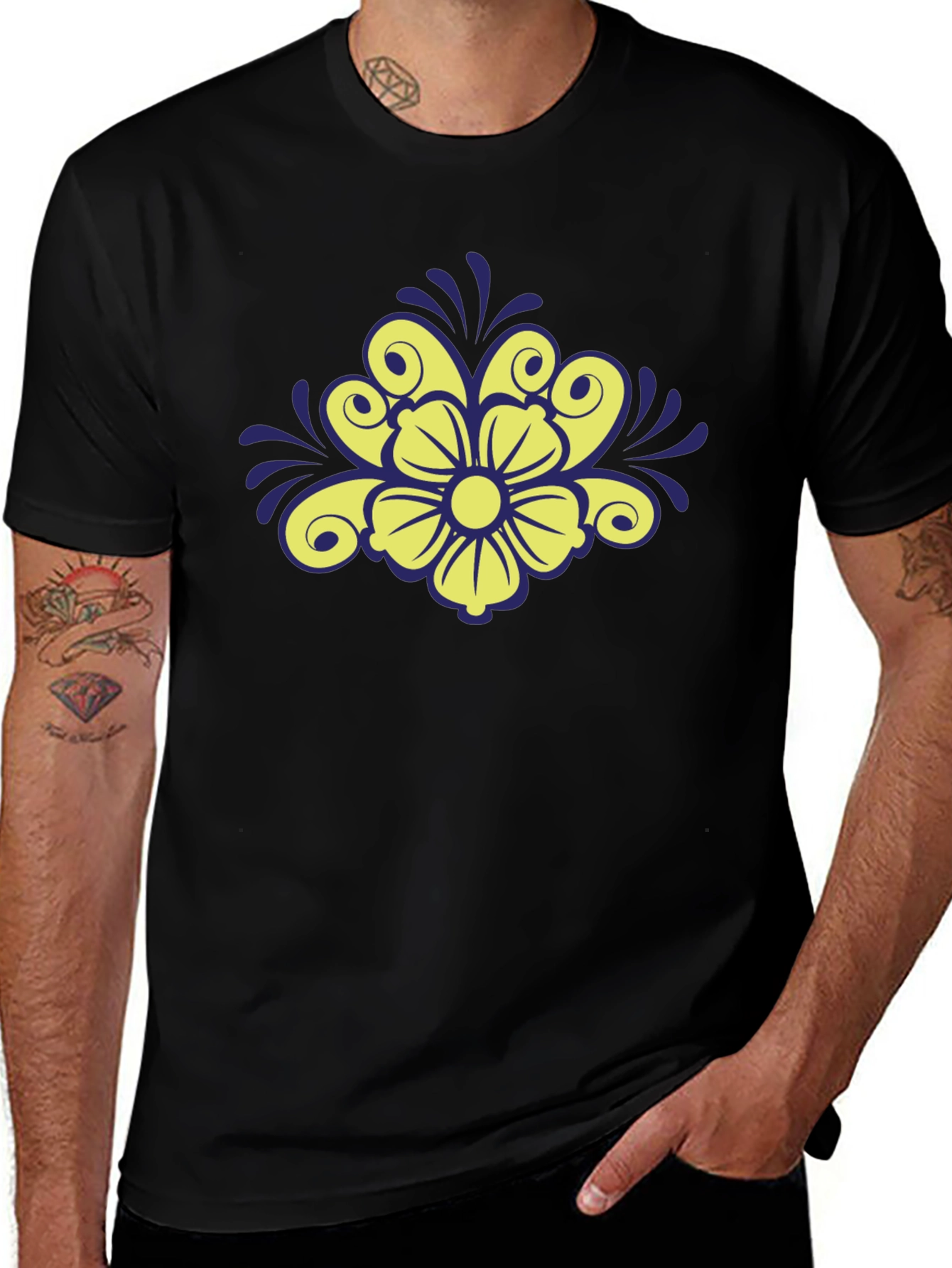 Floral Design Black T-Shirt