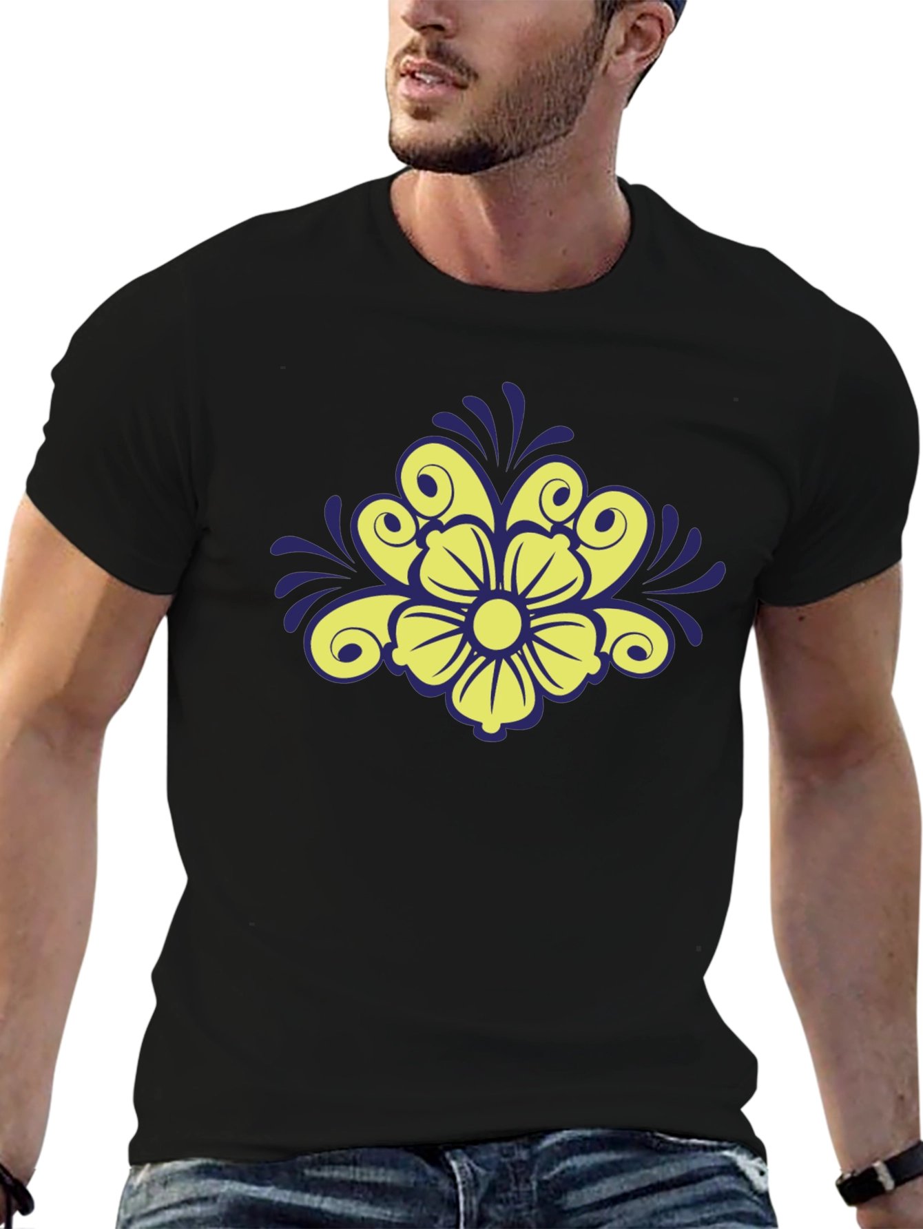 Floral Design Black T-Shirt