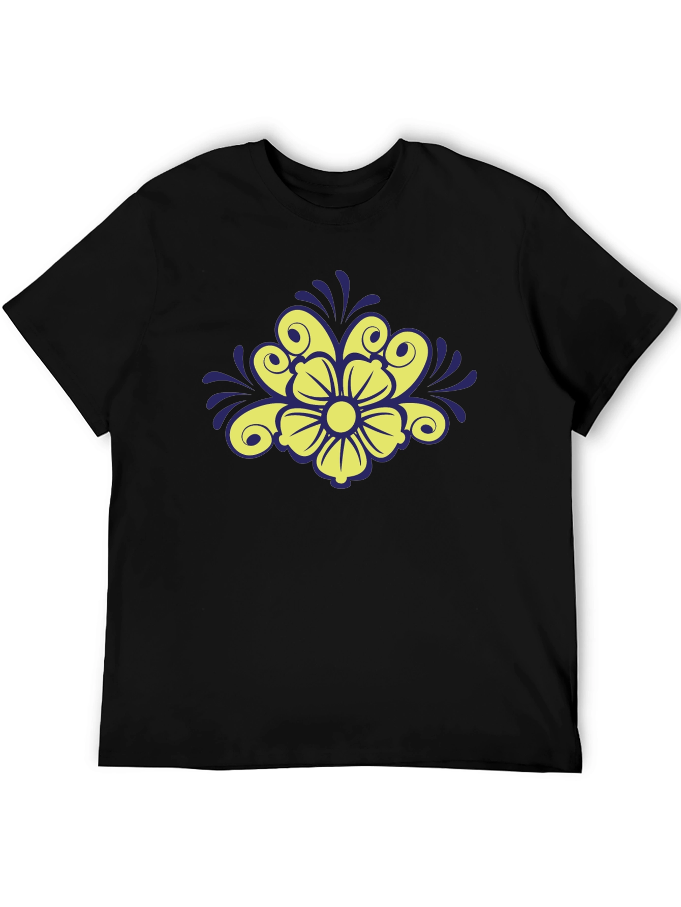 Floral Design Black T-Shirt