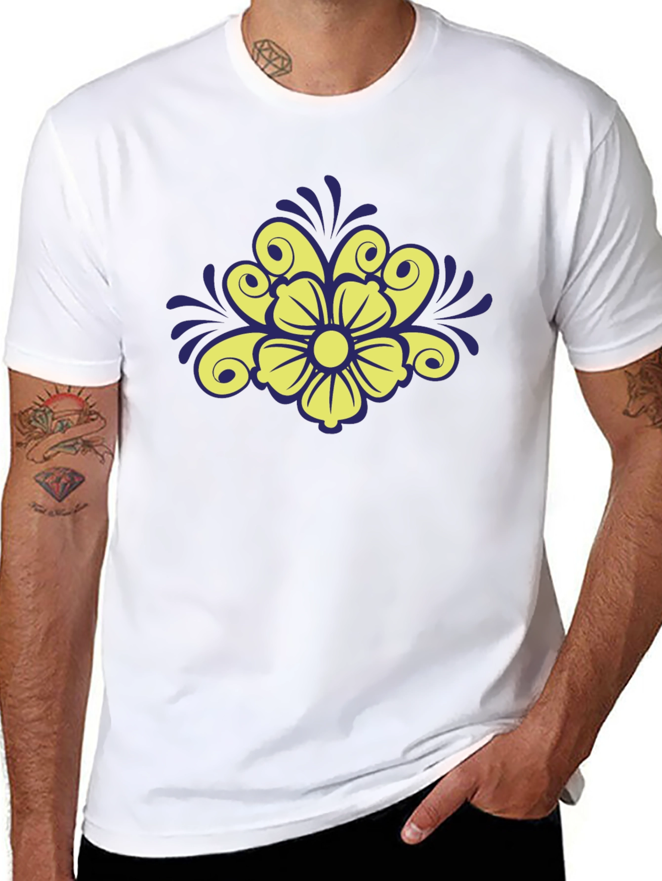 Floral Design Black T-Shirt