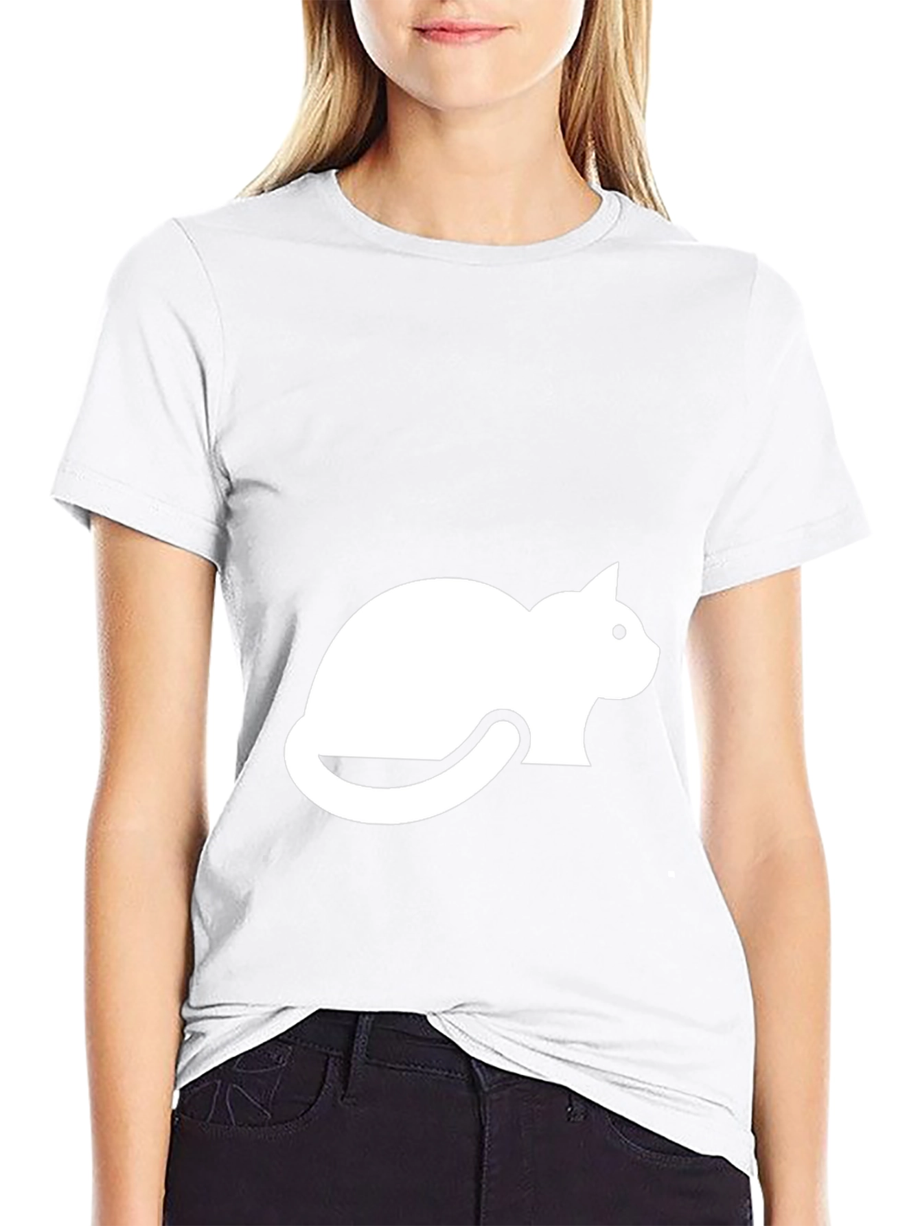 Mens Black T-shirt with White Cat Graphic
