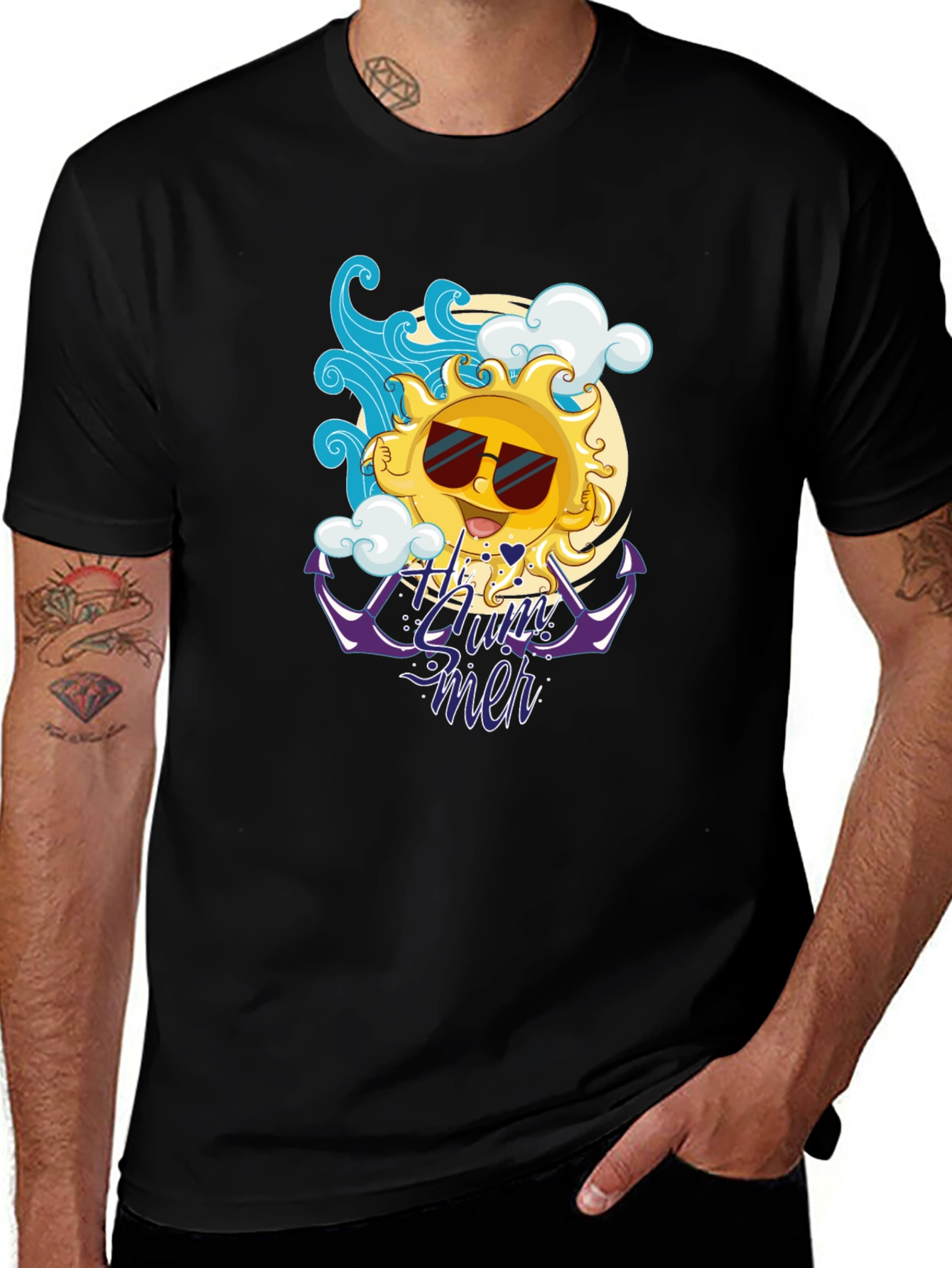 Summer Vibes Black T-Shirt - Cool Sun Design
