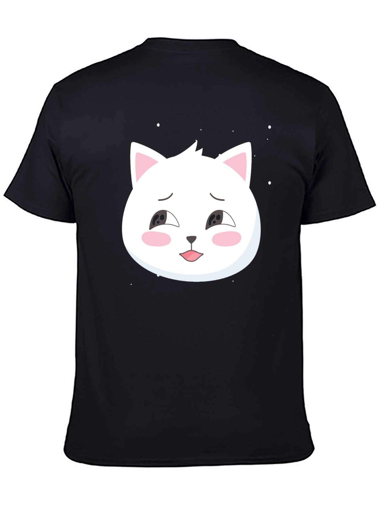 Cute Cat Graphic Tee - Black Cotton T-Shirt