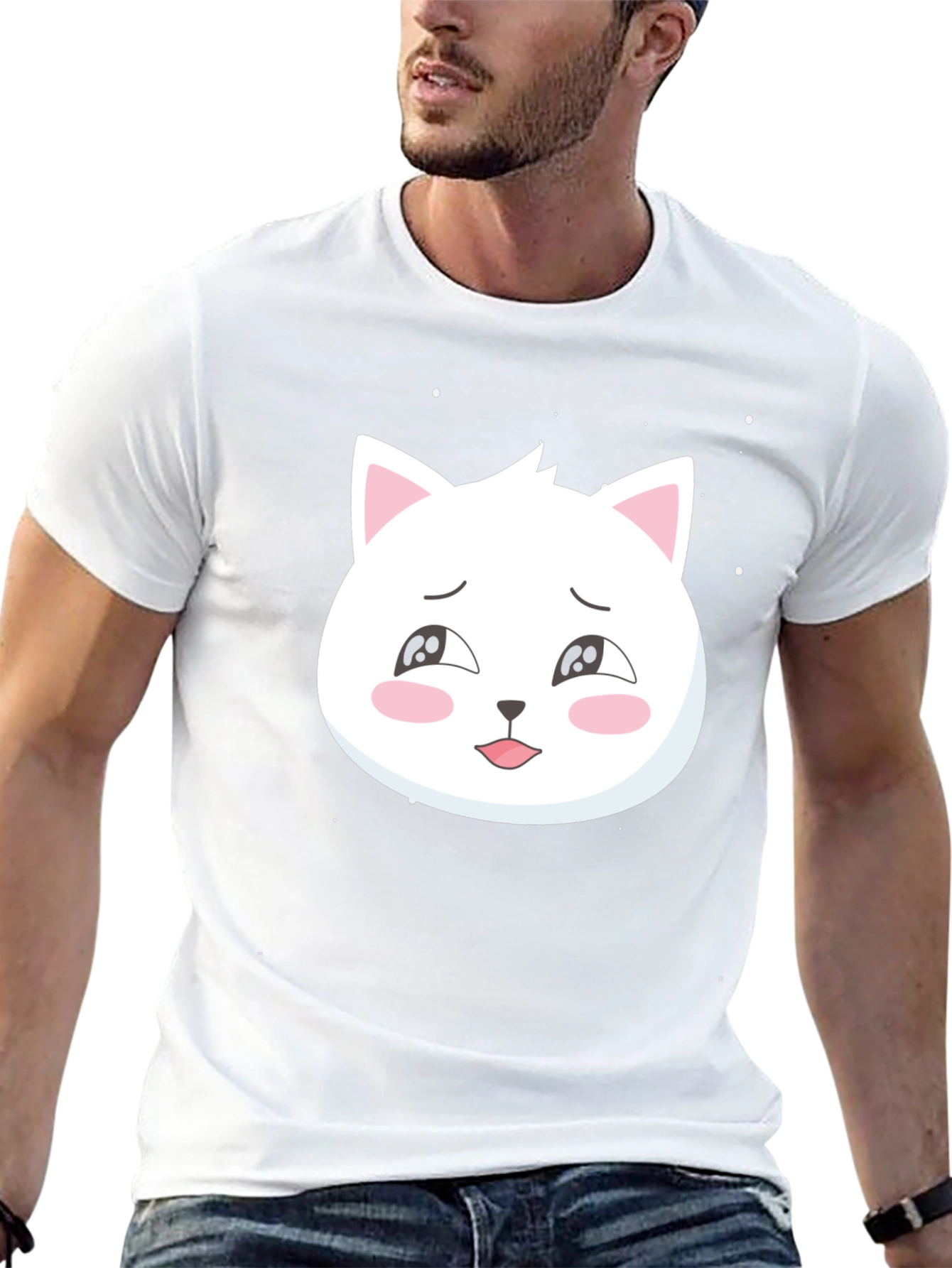Cute Cat Graphic Tee - Black Cotton T-Shirt