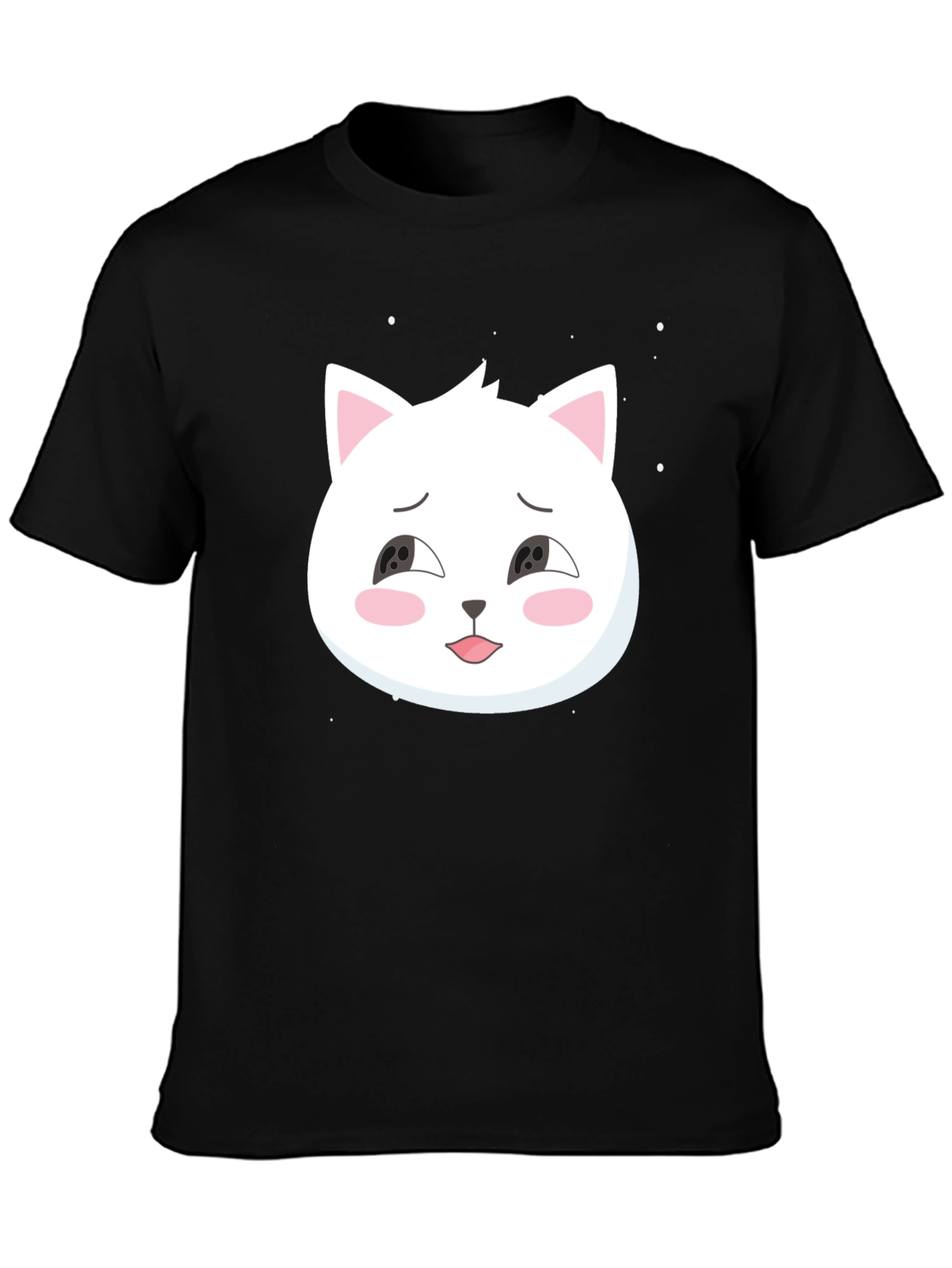 Cute Cat Graphic Tee - Black Cotton T-Shirt
