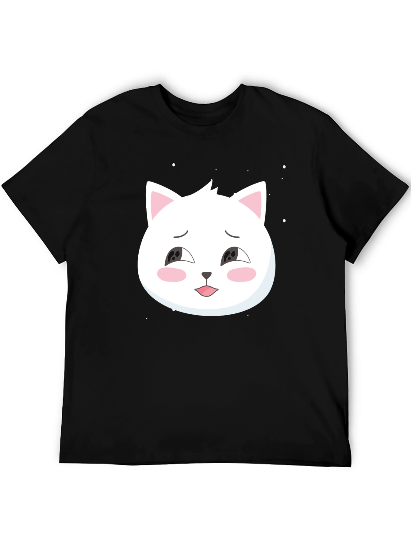 Cute Cat Graphic Tee - Black Cotton T-Shirt