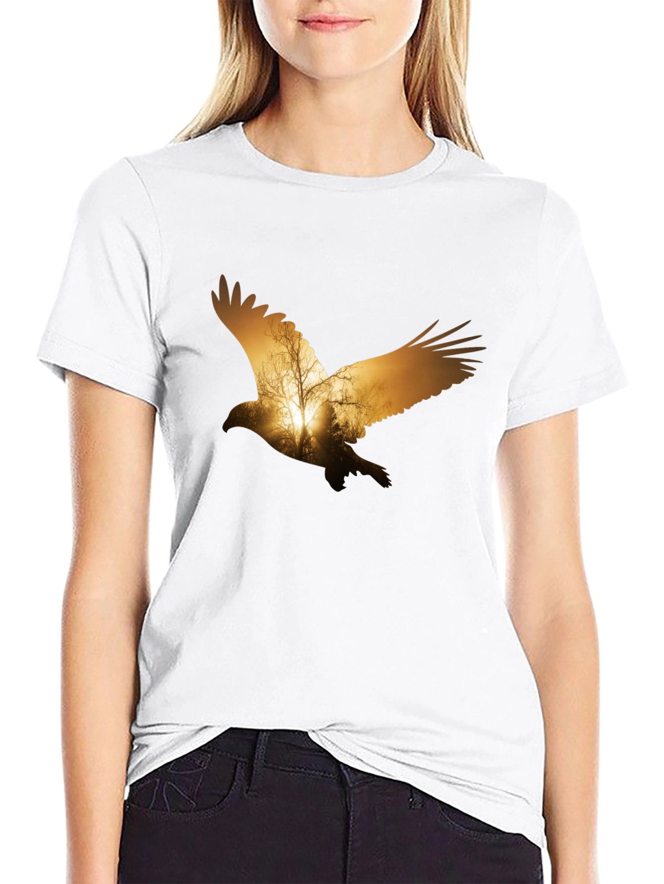 Eagle Sunset Graphic Print Black T-Shirt