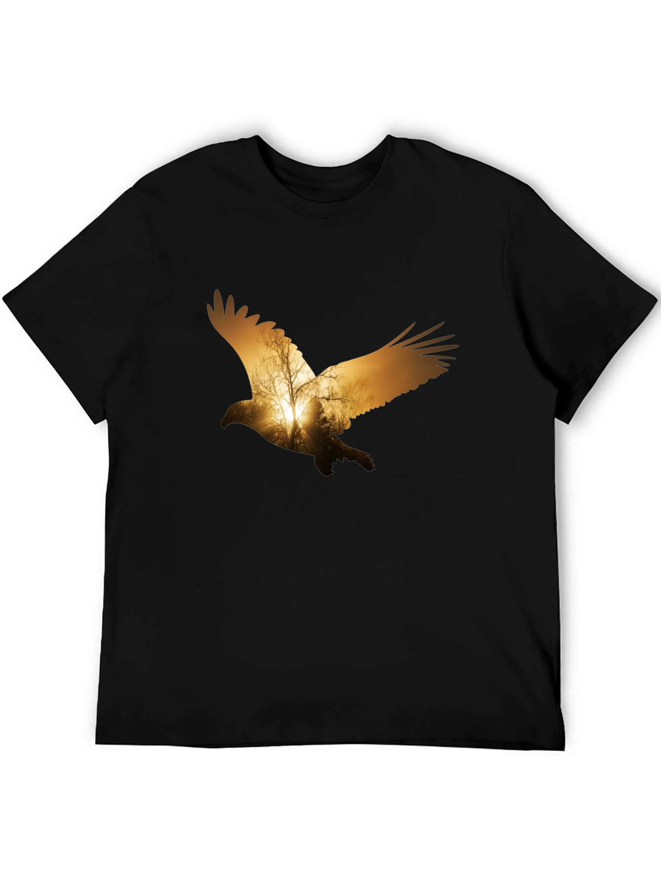 Eagle Sunset Graphic Print Black T-Shirt