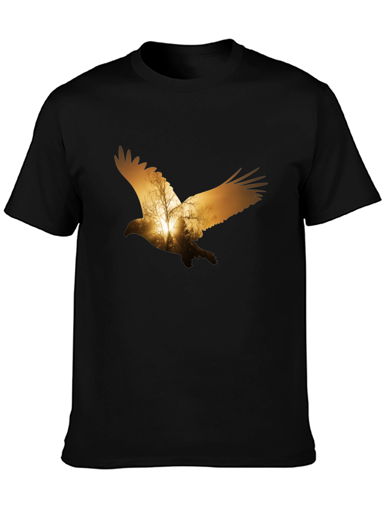 Eagle Sunset Graphic Print Black T-Shirt