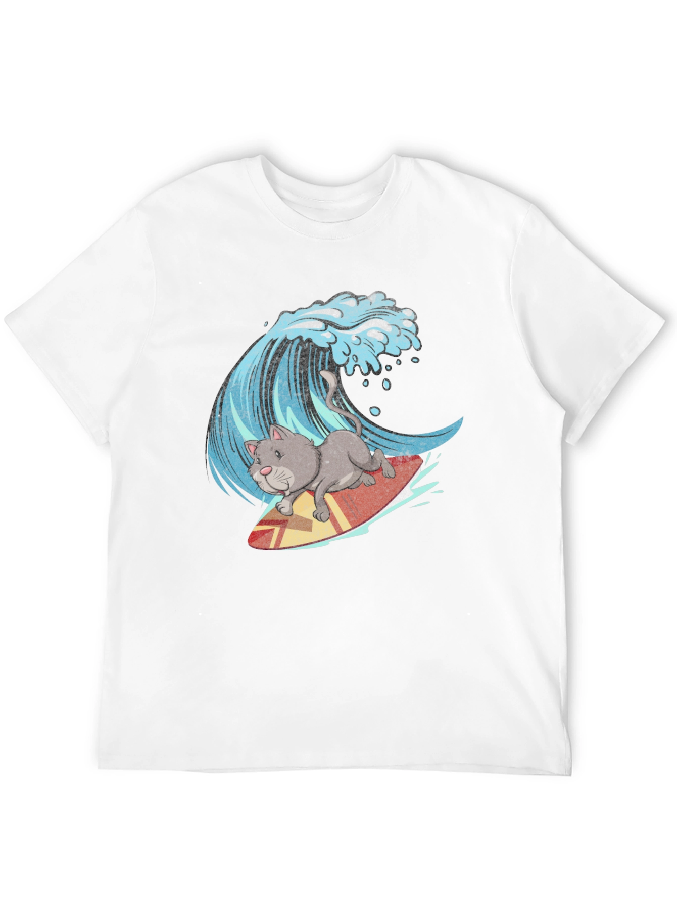 Cat Surfing Wave Graphic Tee - Black