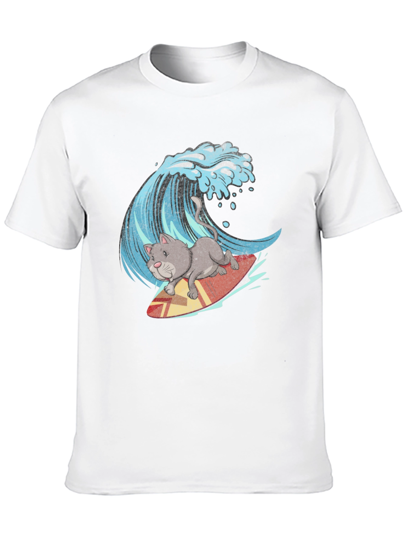 Cat Surfing Wave Graphic Tee - Black