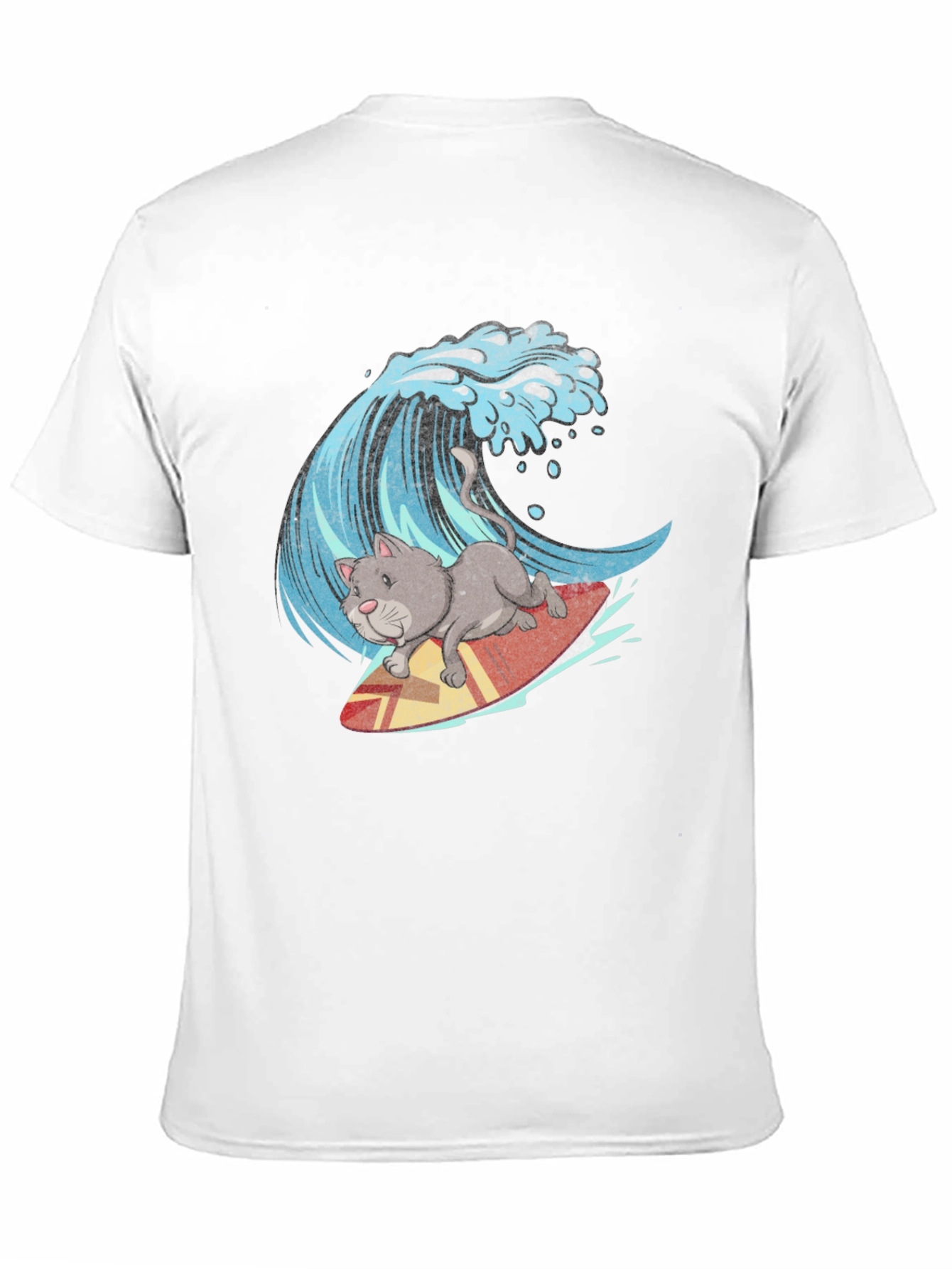 Cat Surfing Wave Graphic Tee - Black