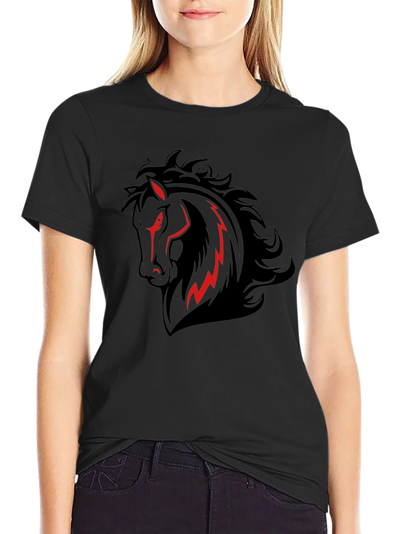 Bold Horse Graphic Tee - Black Cotton T-Shirt