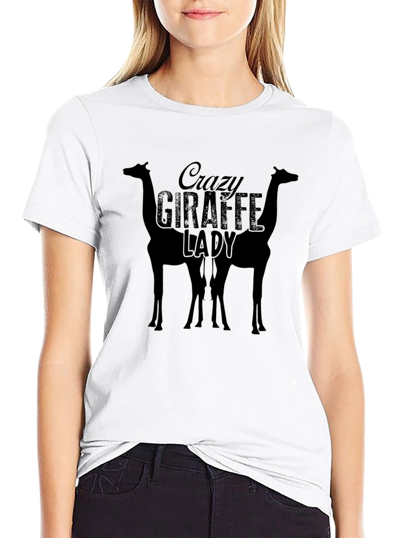 Crazy Giraffe Lady T-Shirt - Unisex Crew Neck