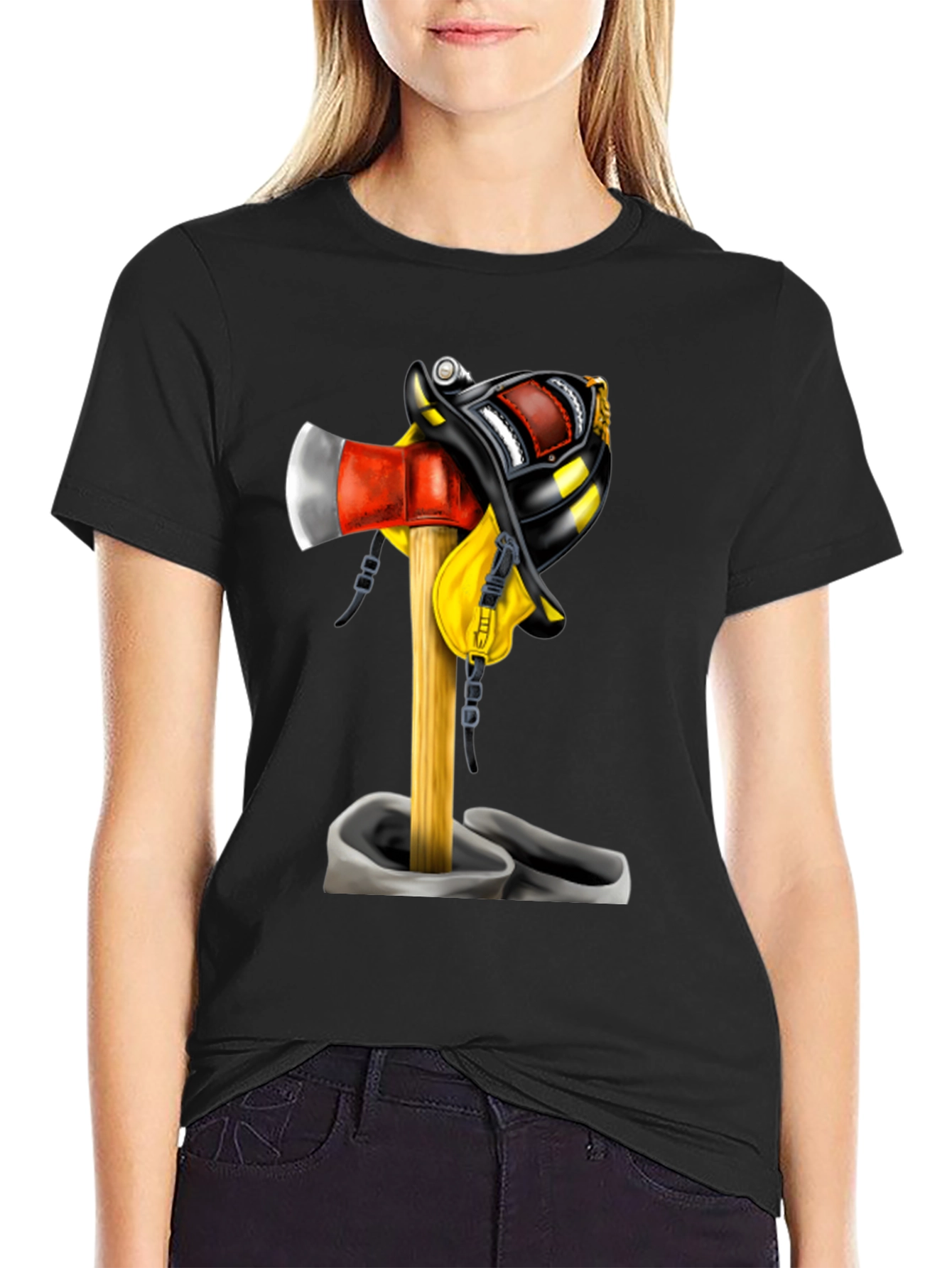 Firefighter Axe & Helmet Graphic T-Shirt