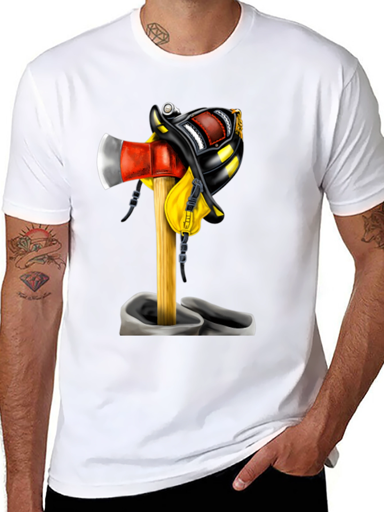 Firefighter Axe & Helmet Graphic T-Shirt