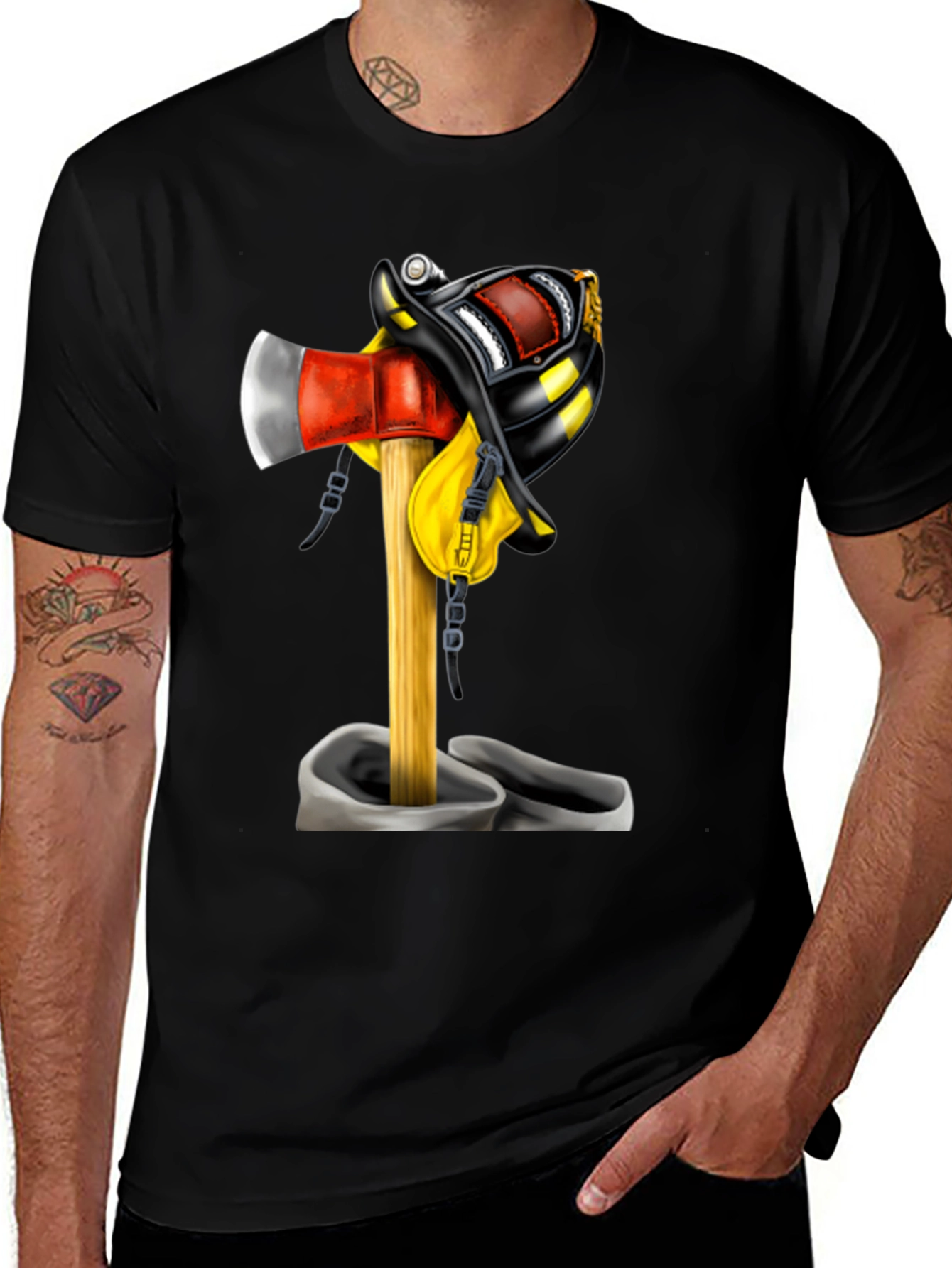 Firefighter Axe & Helmet Graphic T-Shirt
