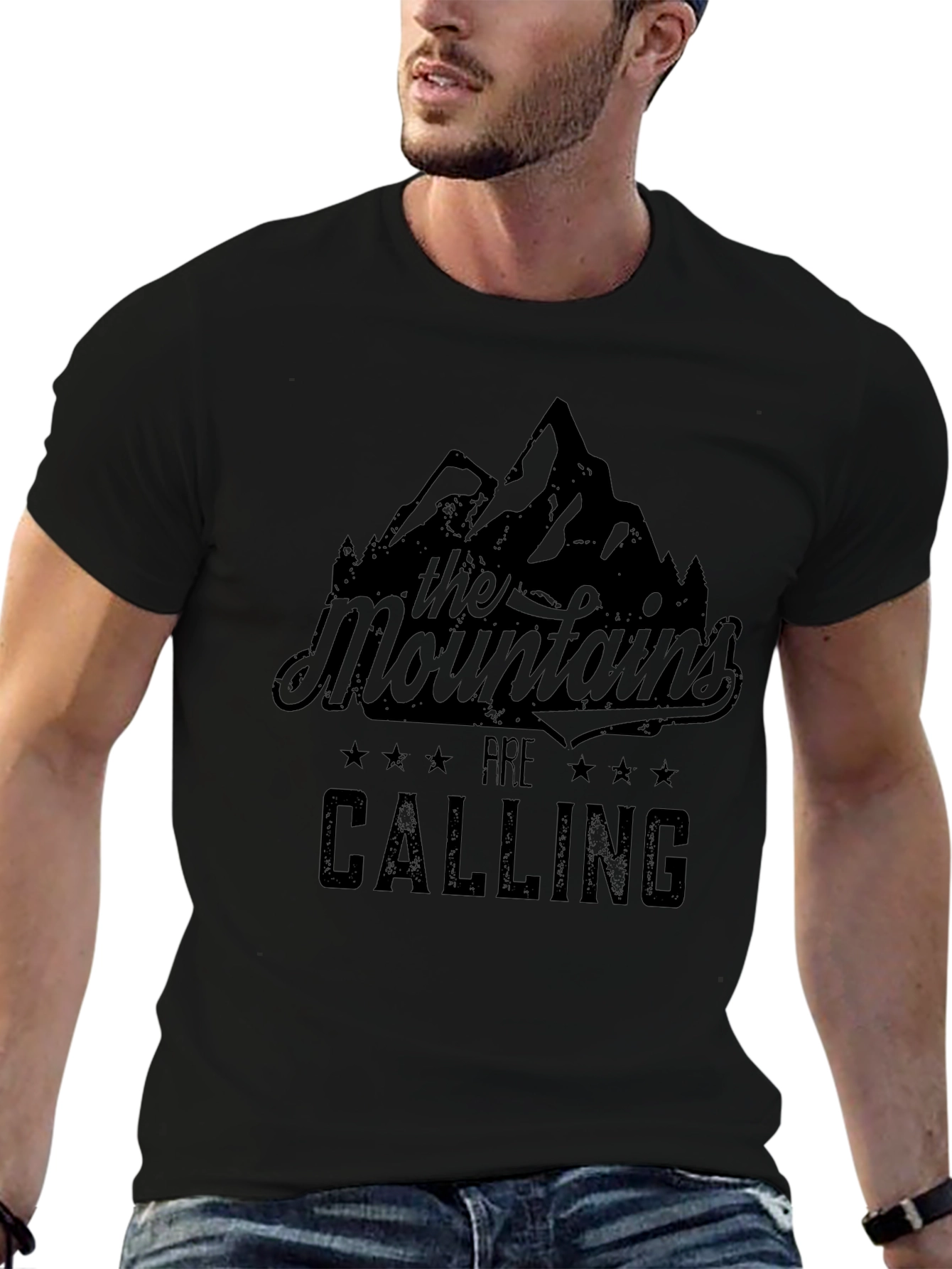 Mountains Are Calling Graphic Tee - Black
