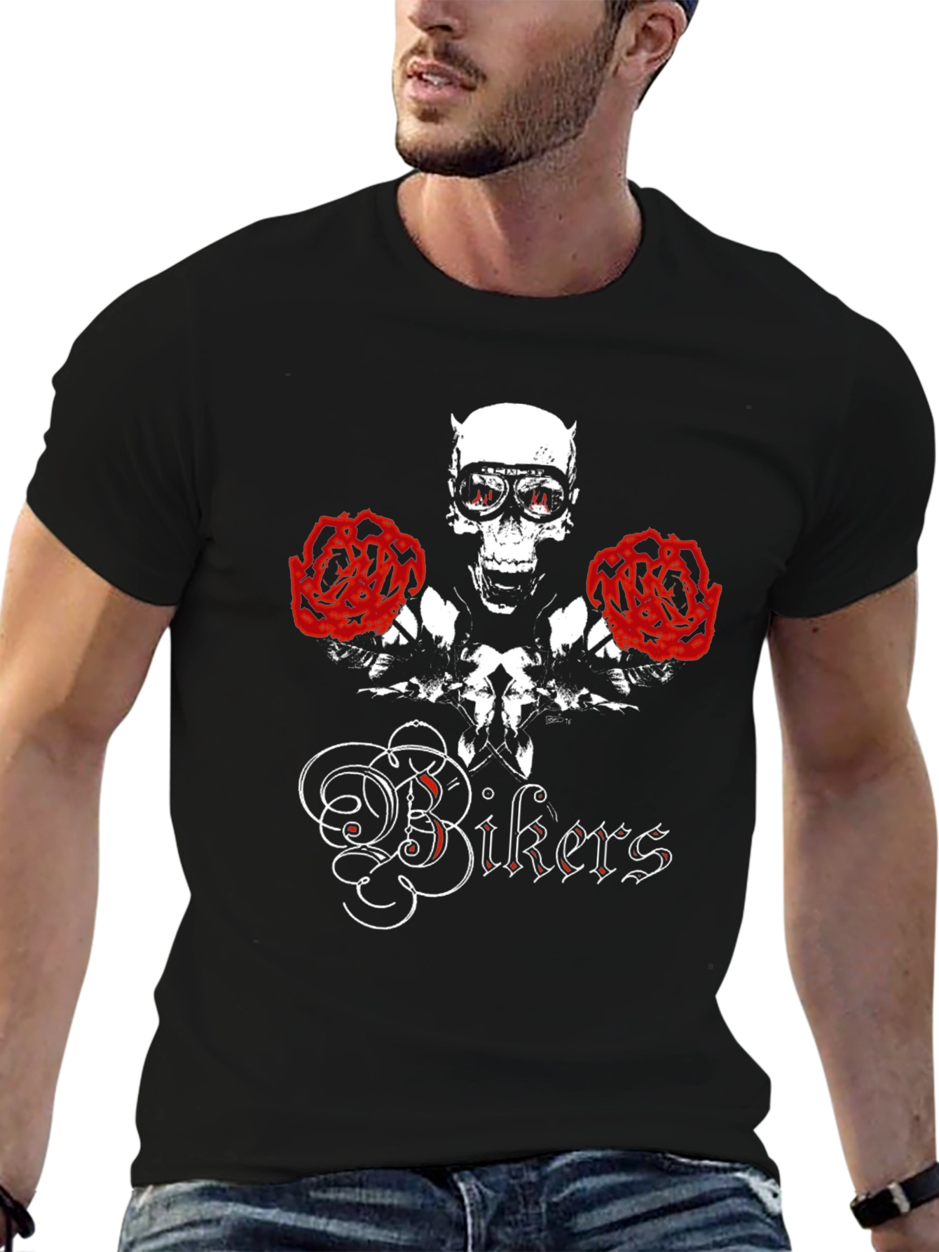Skull & Roses Bikers Graphic T-Shirt