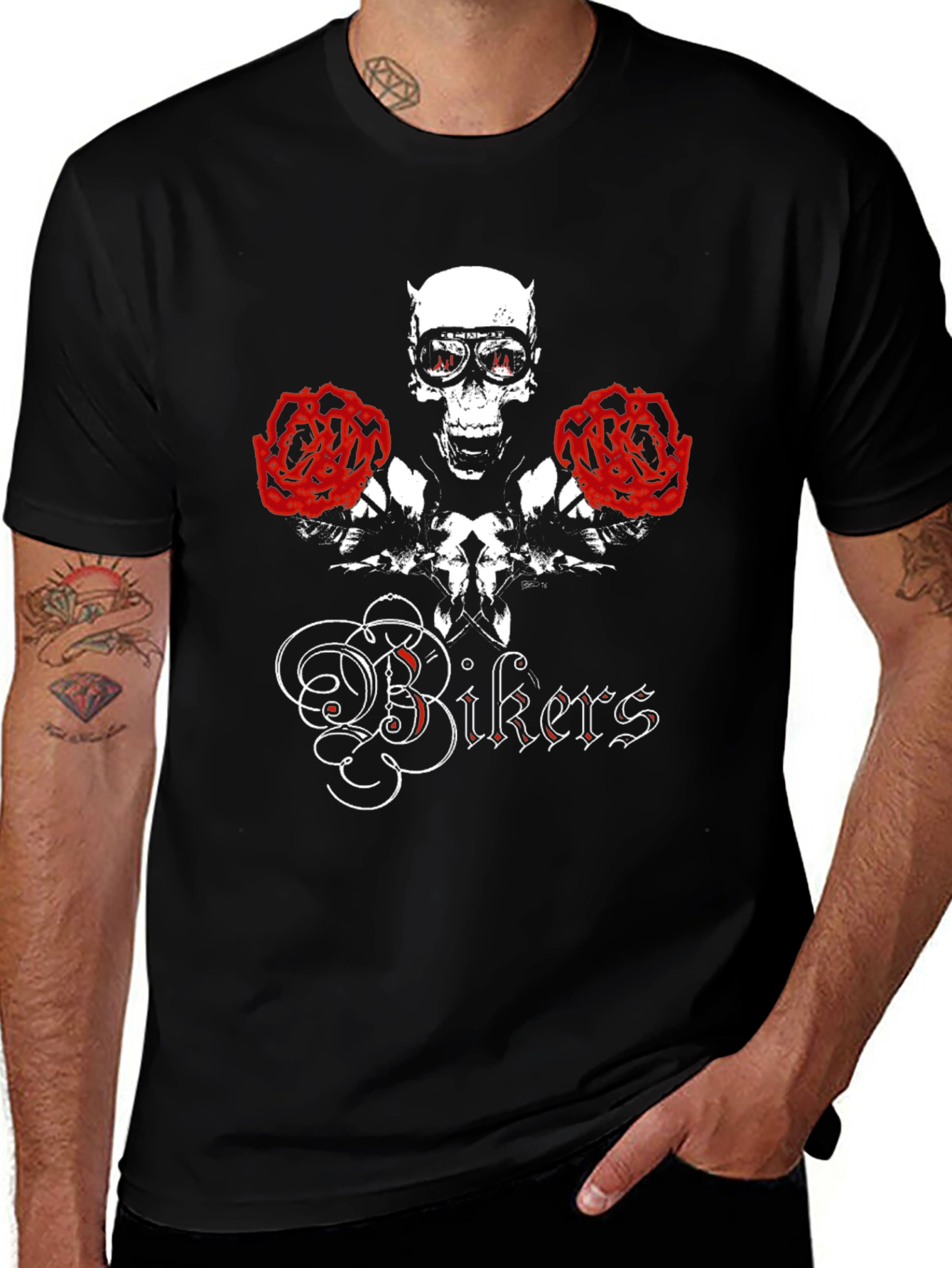 Skull & Roses Bikers Graphic T-Shirt