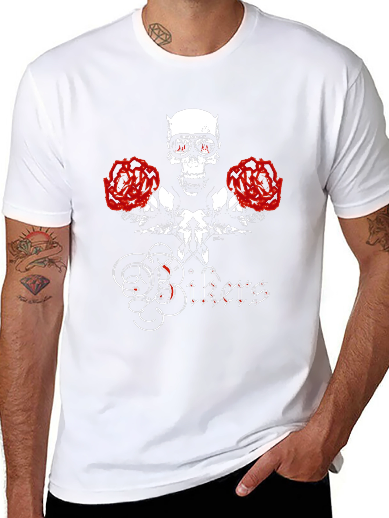 Skull & Roses Bikers Graphic T-Shirt