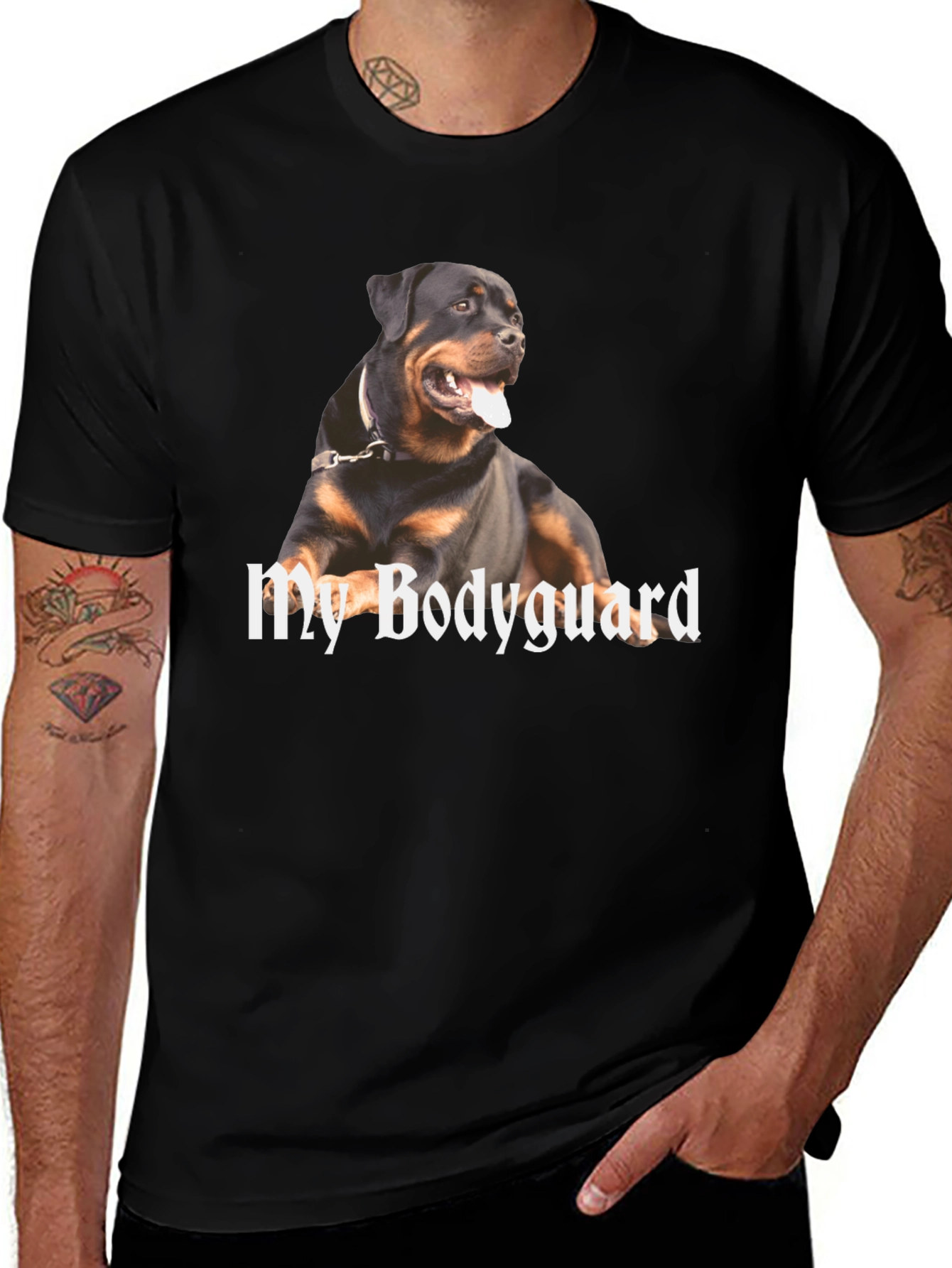 Rottweiler Bodyguard Graphic T-Shirt - Black