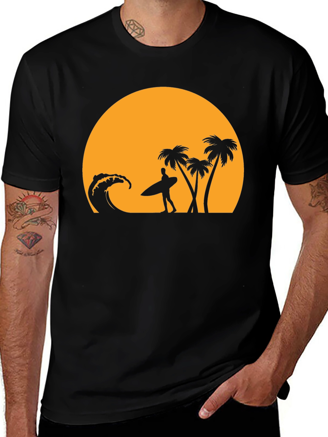 Sunset Beach Surfer Graphic T-Shirt