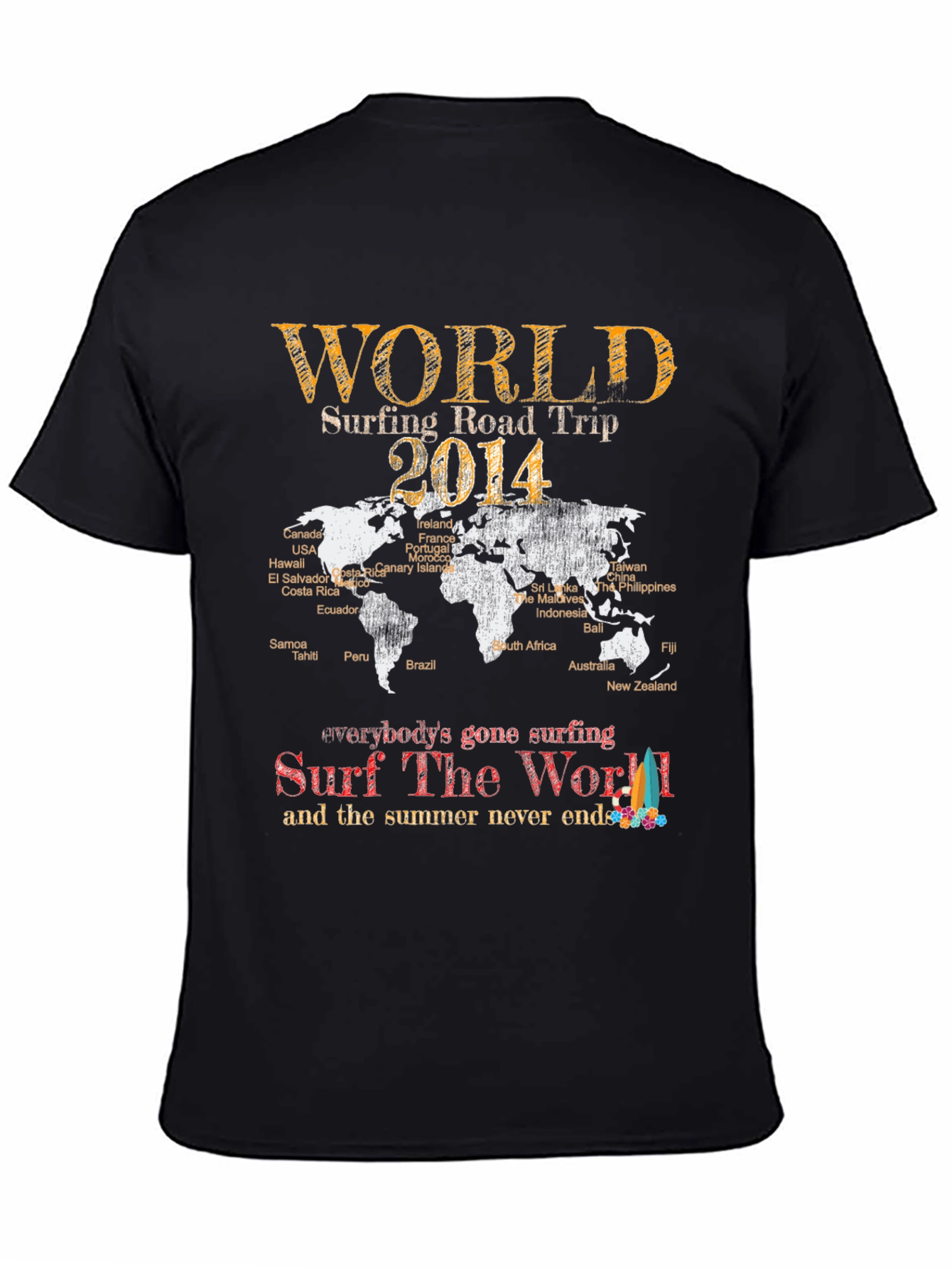 World Surfing Road Trip 2014 Black T-Shirt