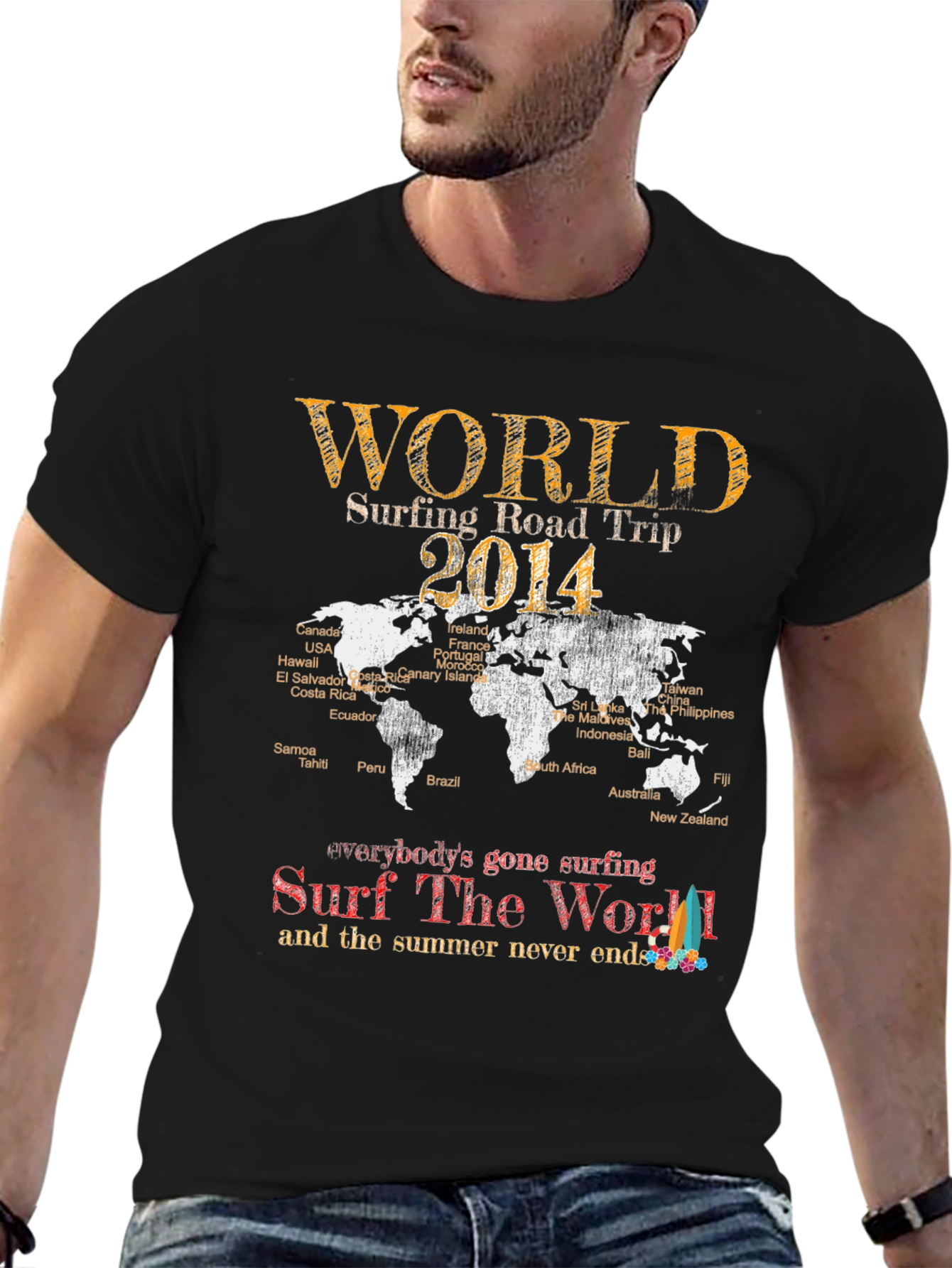 World Surfing Road Trip 2014 Black T-Shirt